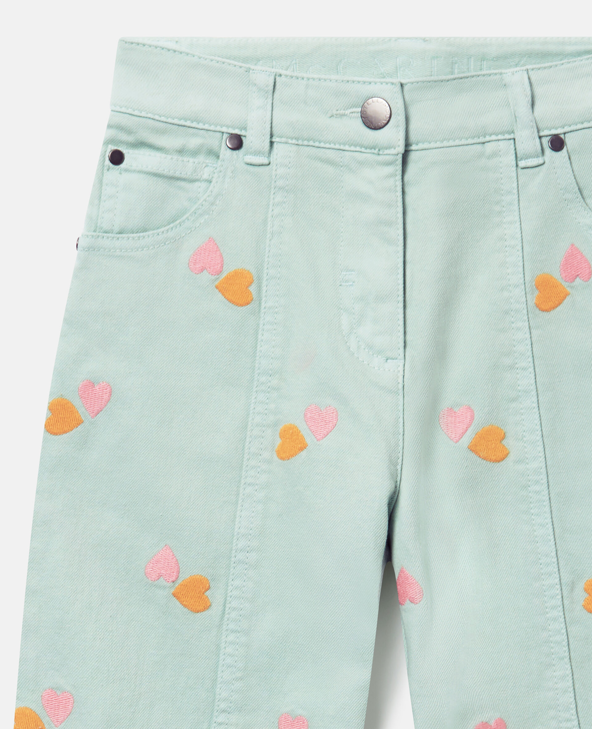 Heart-Embroidered Gabardine Trousers-Green-medium