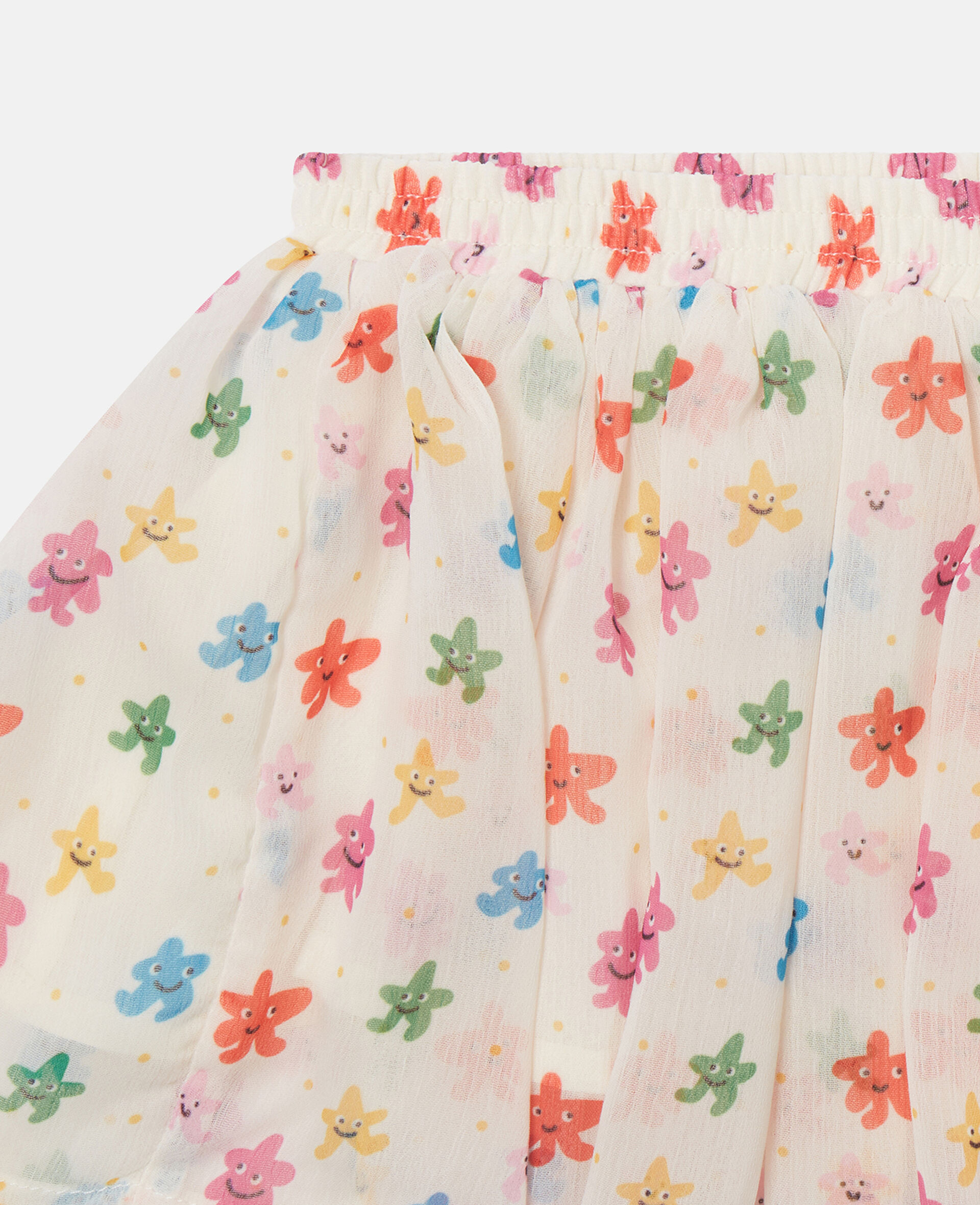 Floral Print Tulle Layered Skirt-White-medium