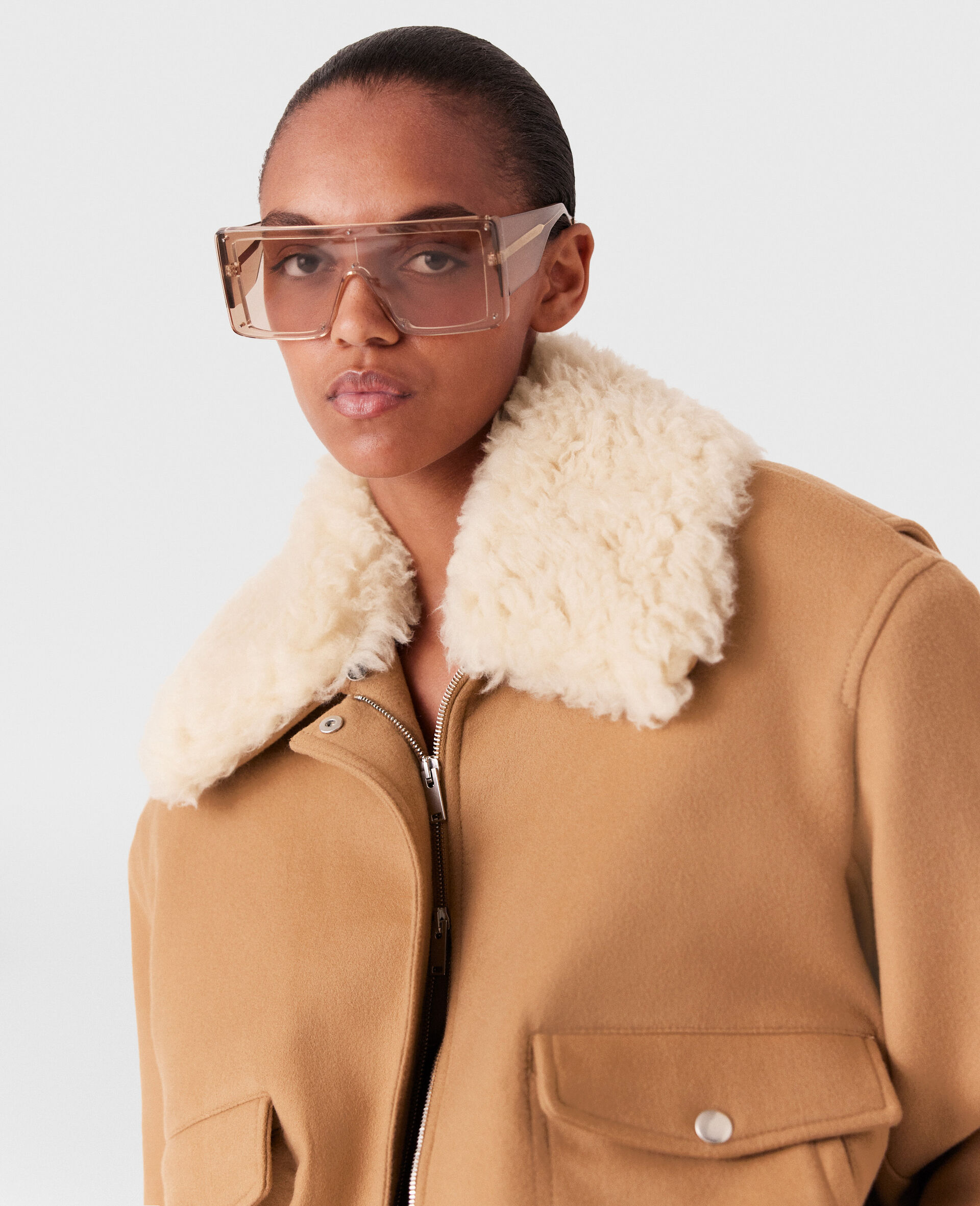 Plush Teddy Bomber Jacket-Brown-large image number 2