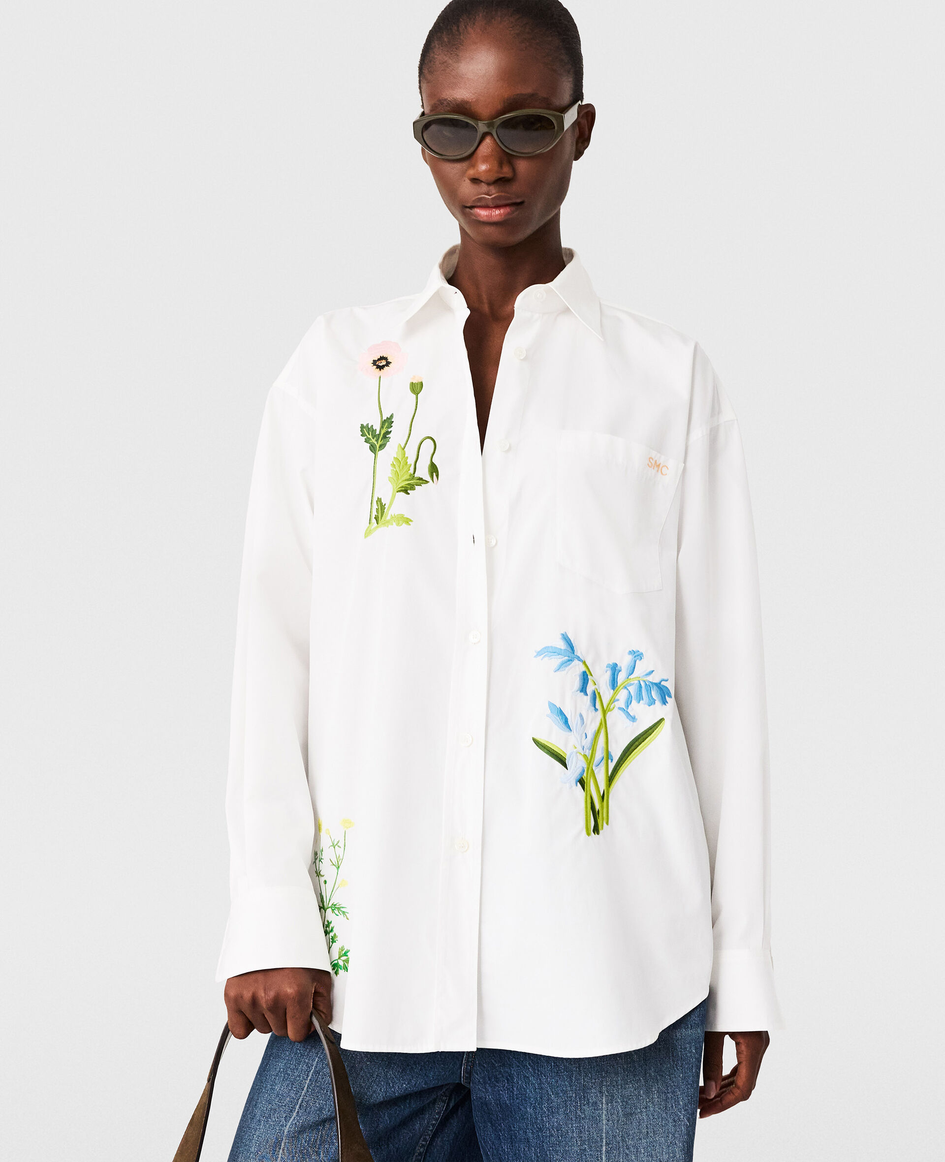 Floral Embroidered Shirt-Blanc-medium