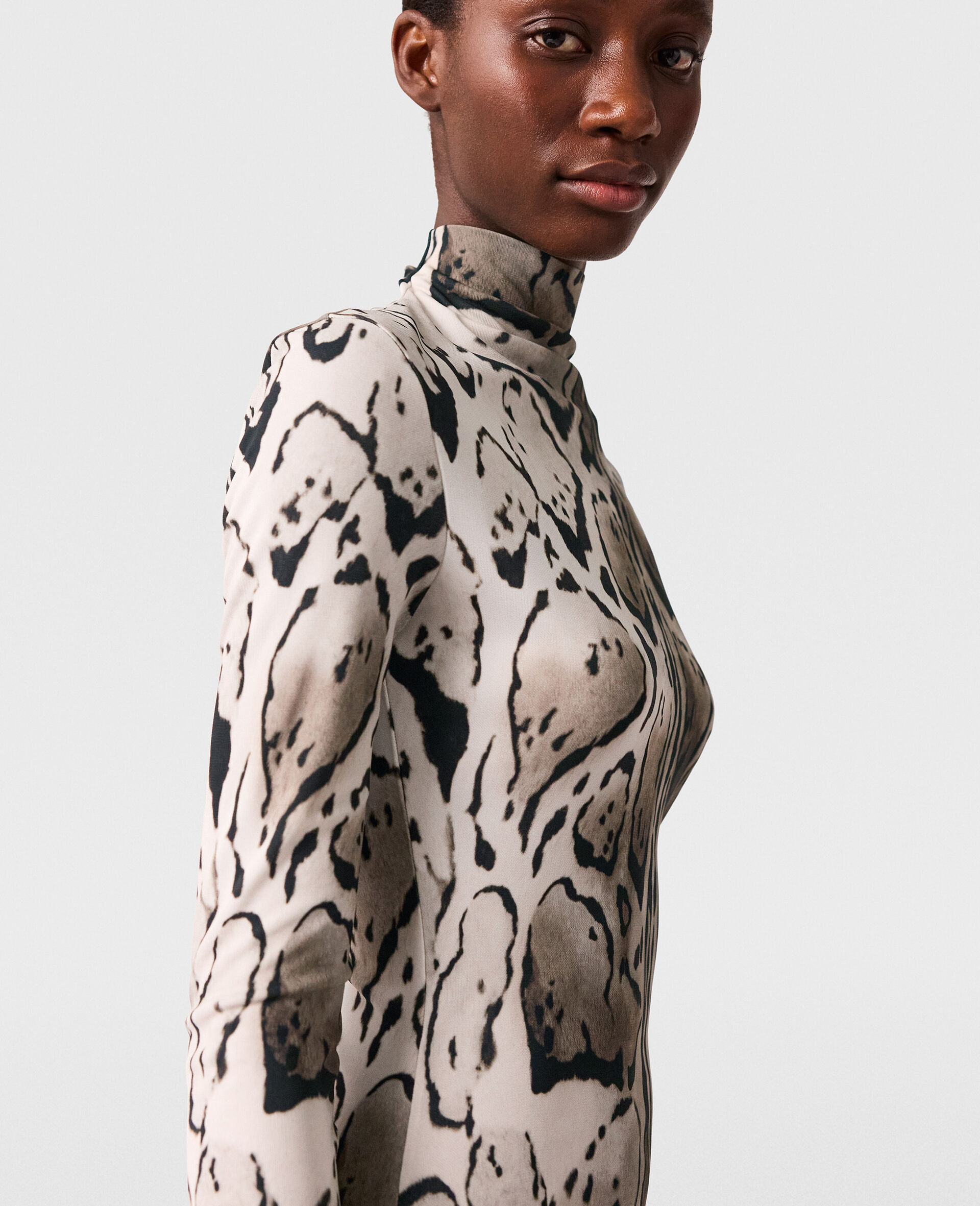 Cloud Leopard Print Draped Midi Dress-Grey-large image number 3