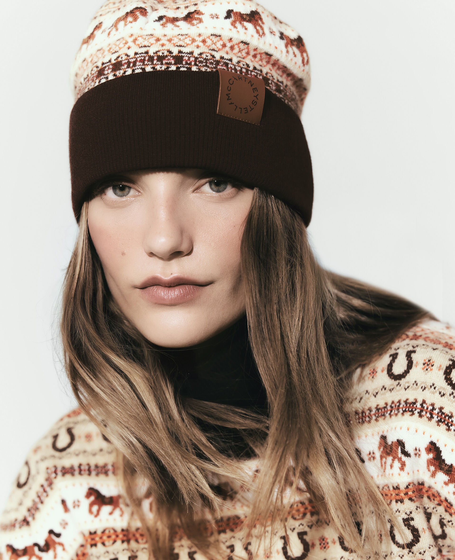 Fair Isle Wool Beanie-Multicolour-model