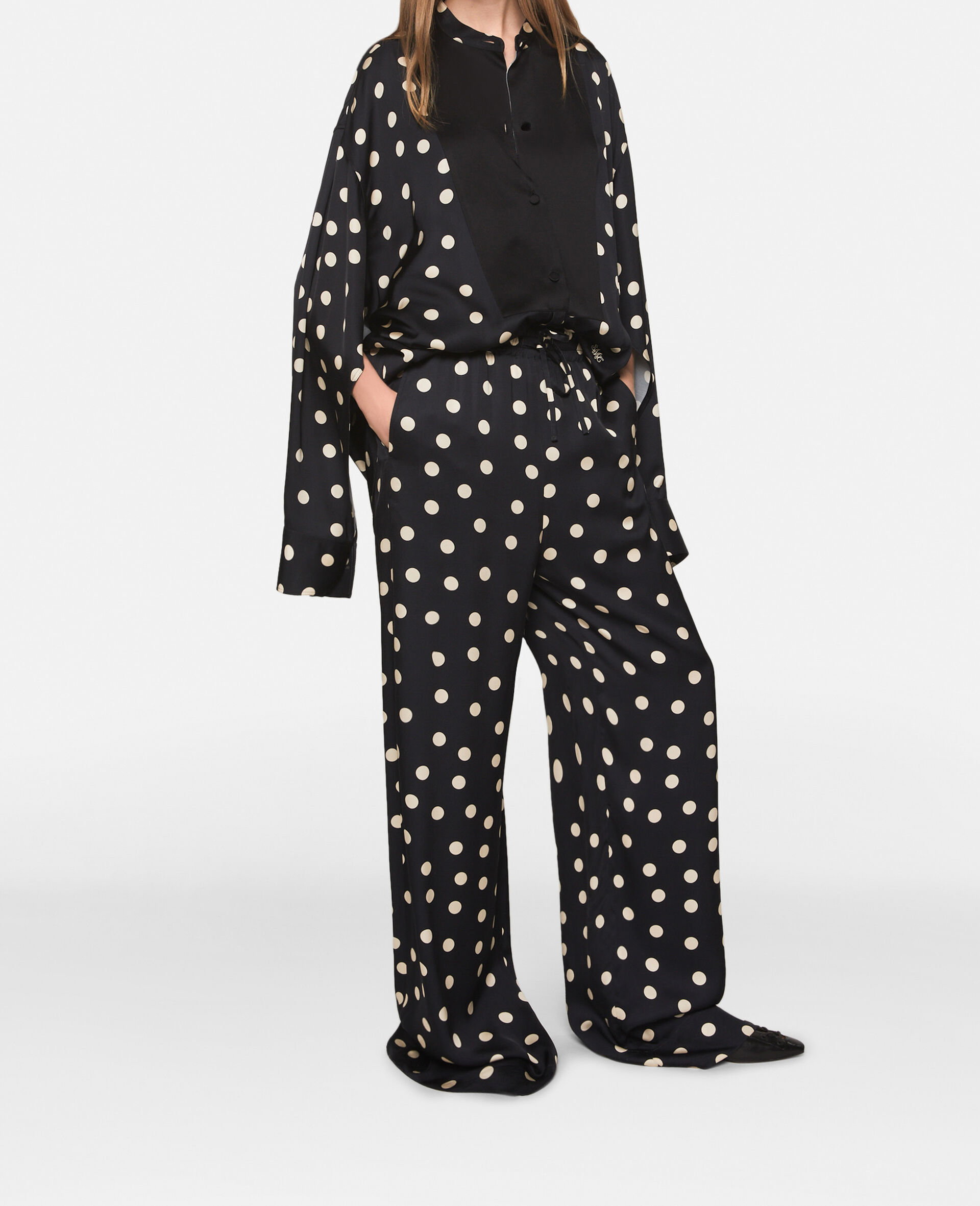 Polka Dot Wide-Leg Trousers-Black-large image number 1
