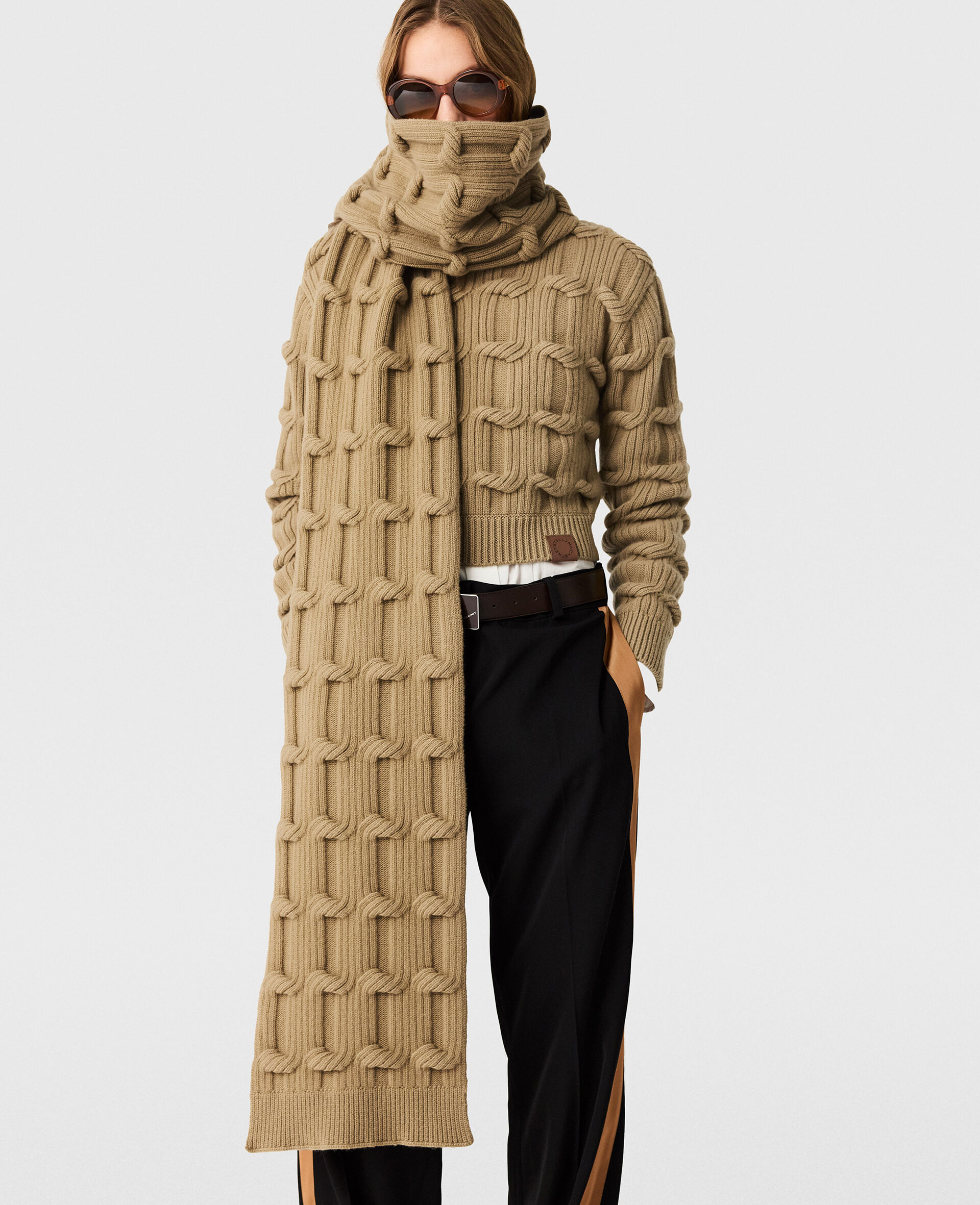 Falabella Cable-Knit Scarf-Grey-large image number 3