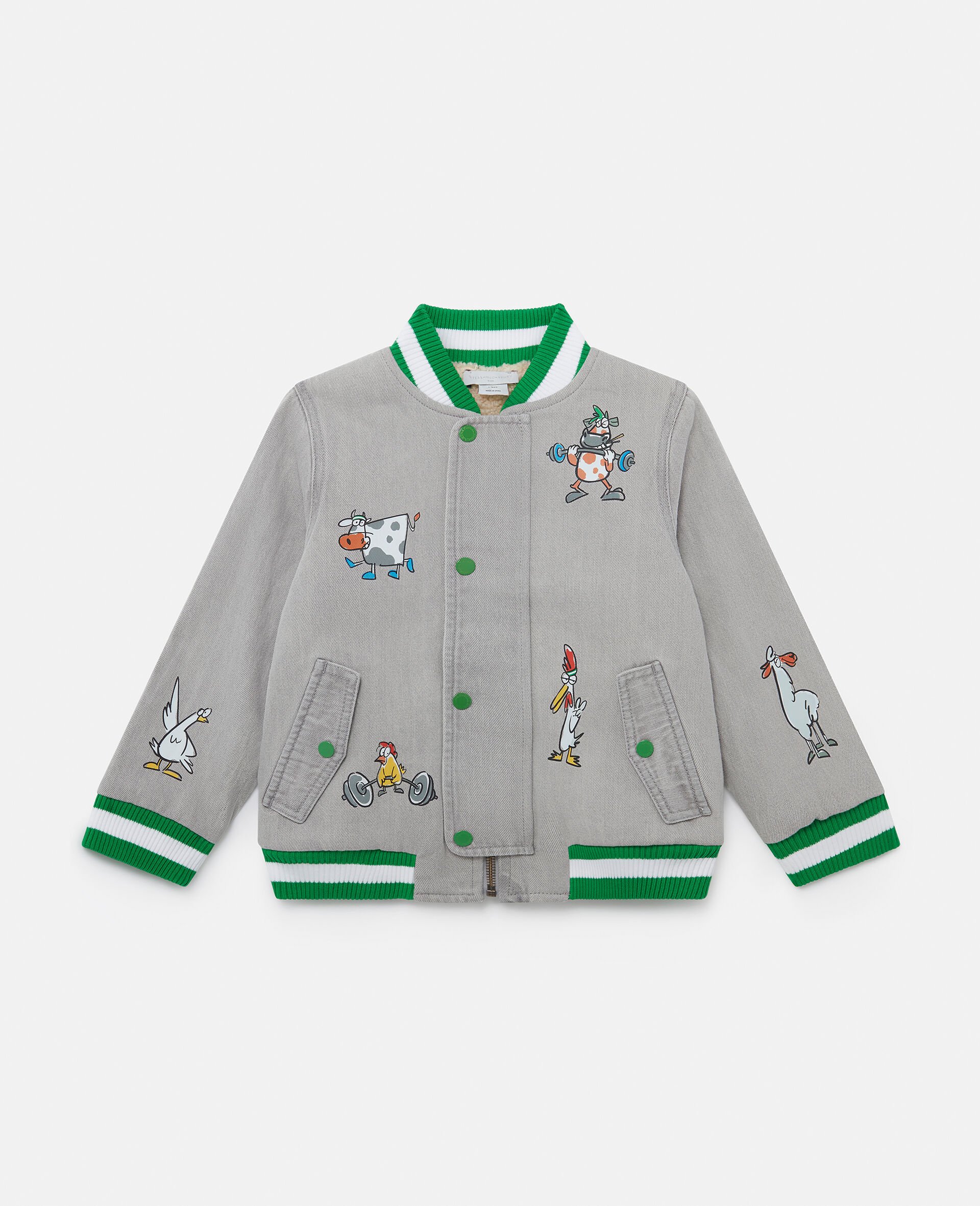 Farmyard Appliqué Bomber Jacket -Grey-medium
