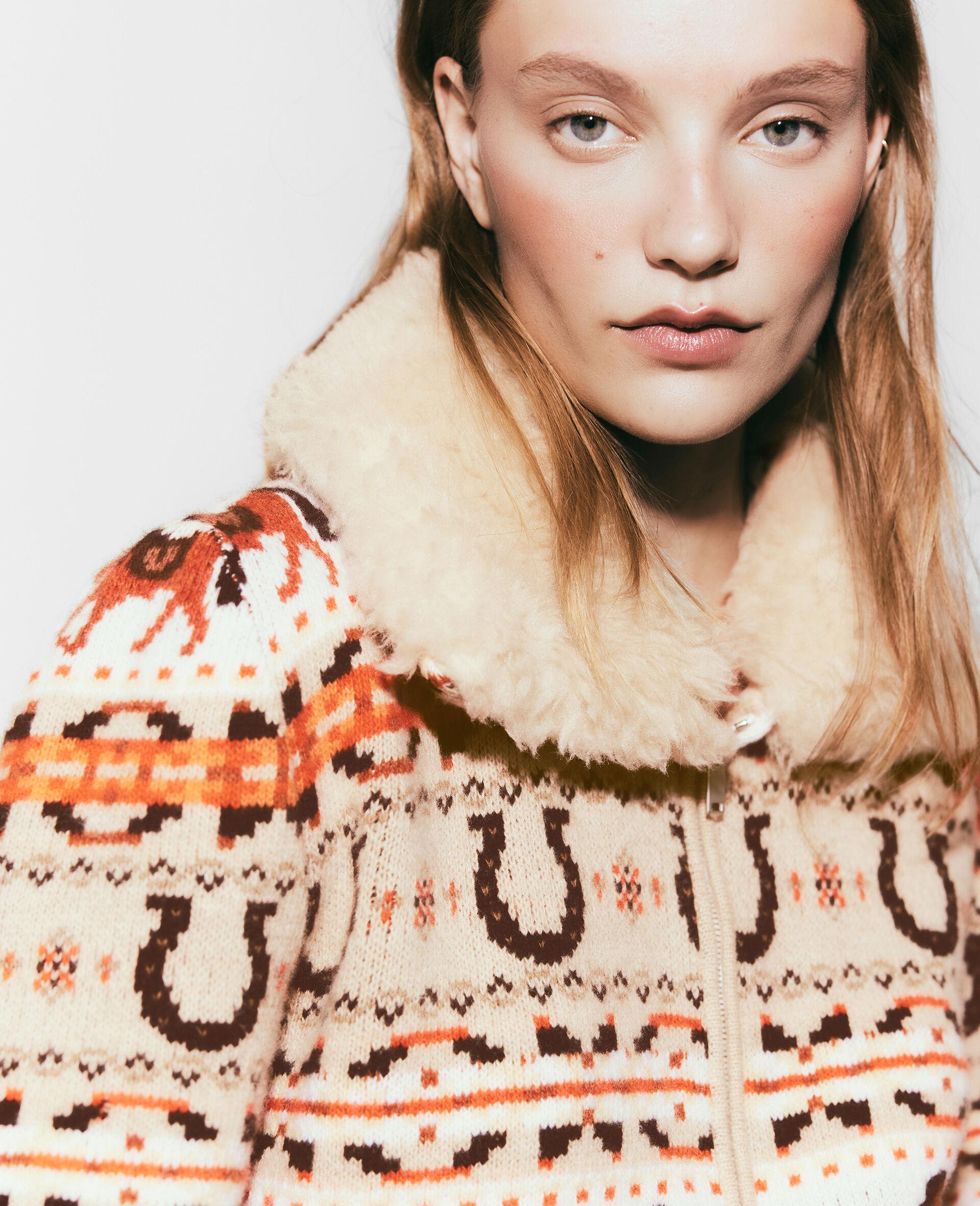 Fair Isle  Plush-Collar Wool Cardigan-Multicolour-large image number 2