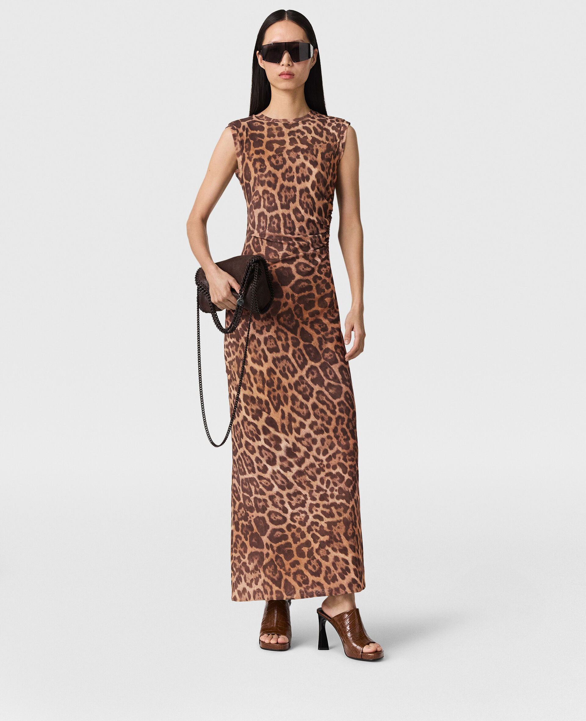 Leopard Sleeveless Maxi Dress-Brown-model