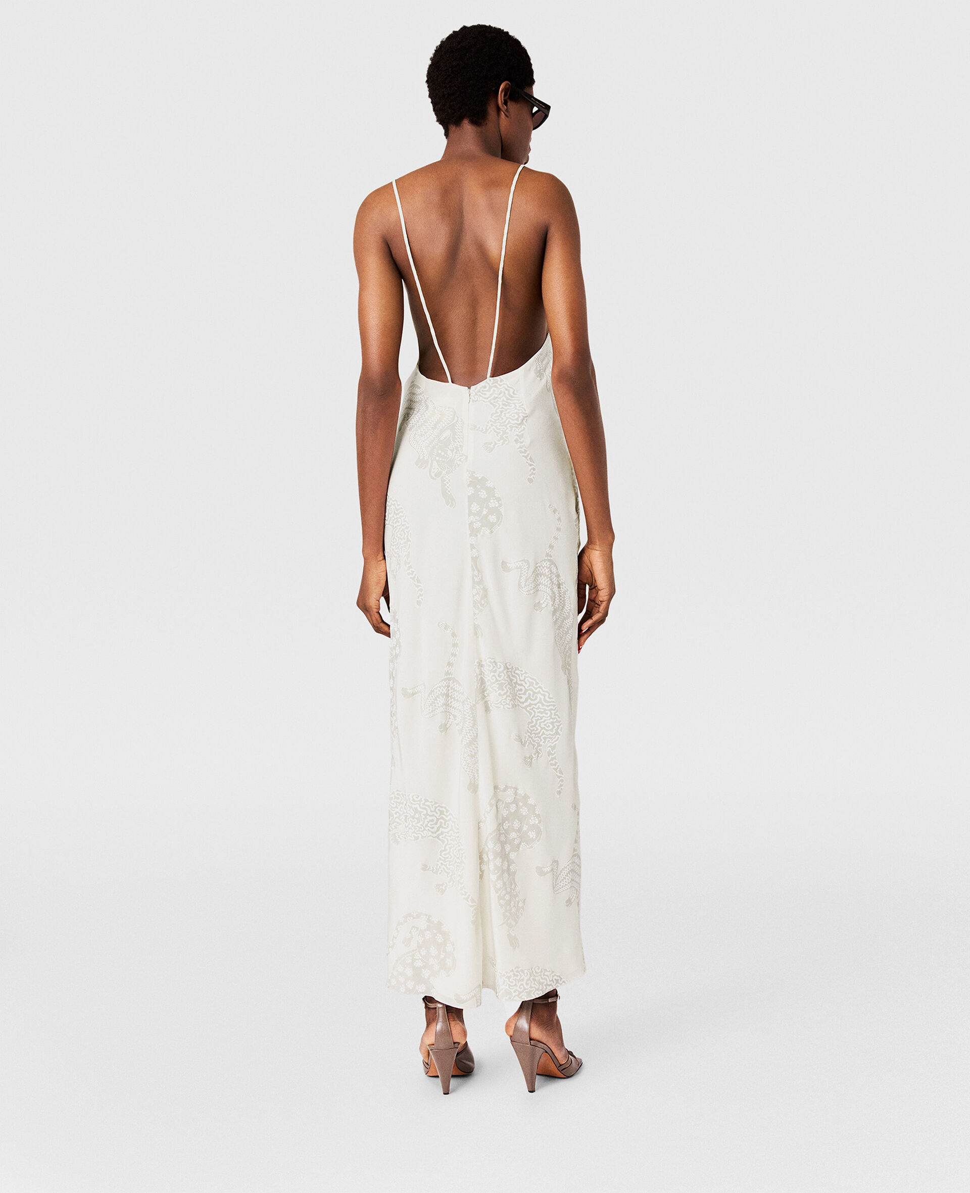 Leopard  Pattern Sleeveless Midi Dress-Beige-large image number 4