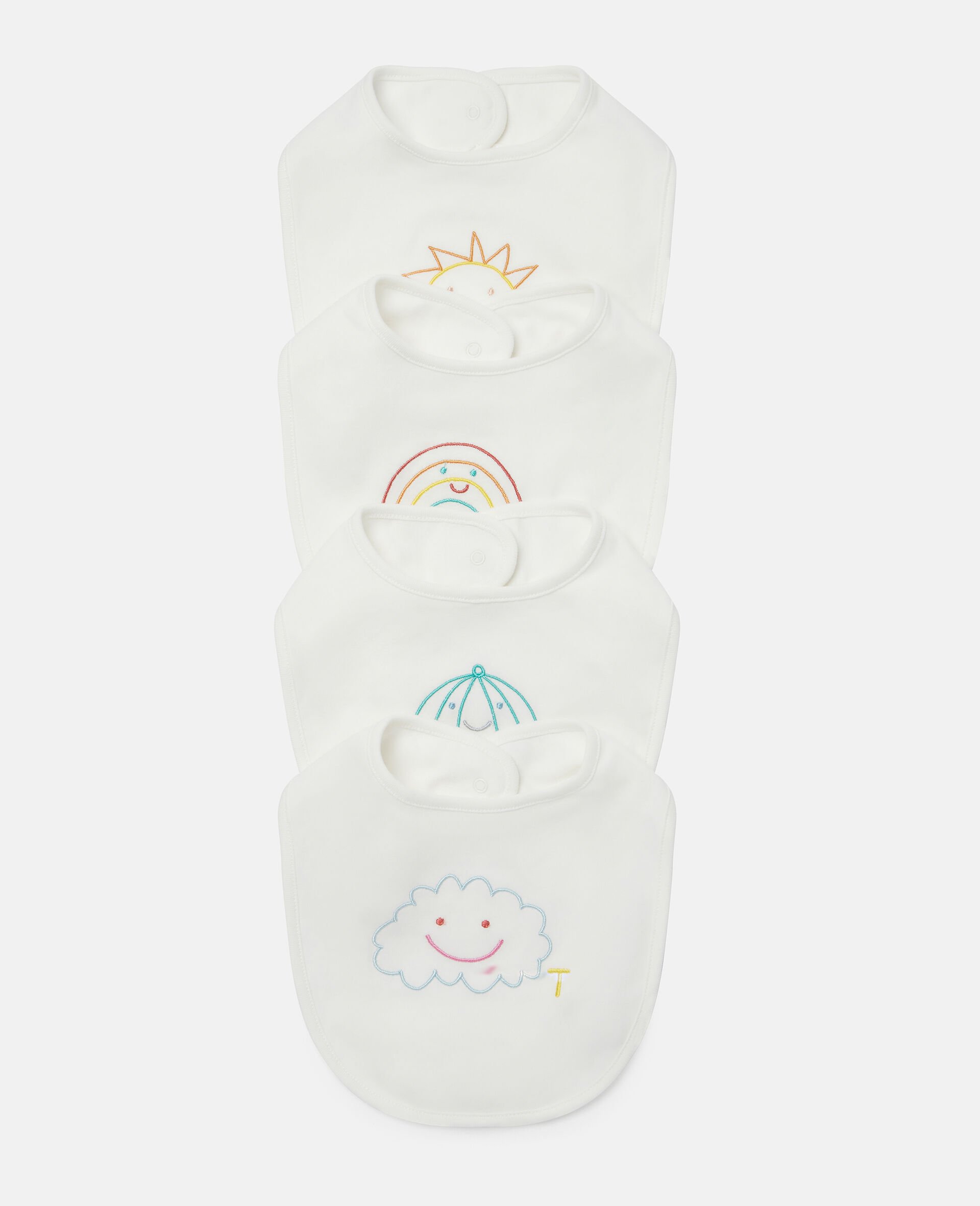 天气刺绣棉质平纹针织围嘴套装-白色-large image number 0