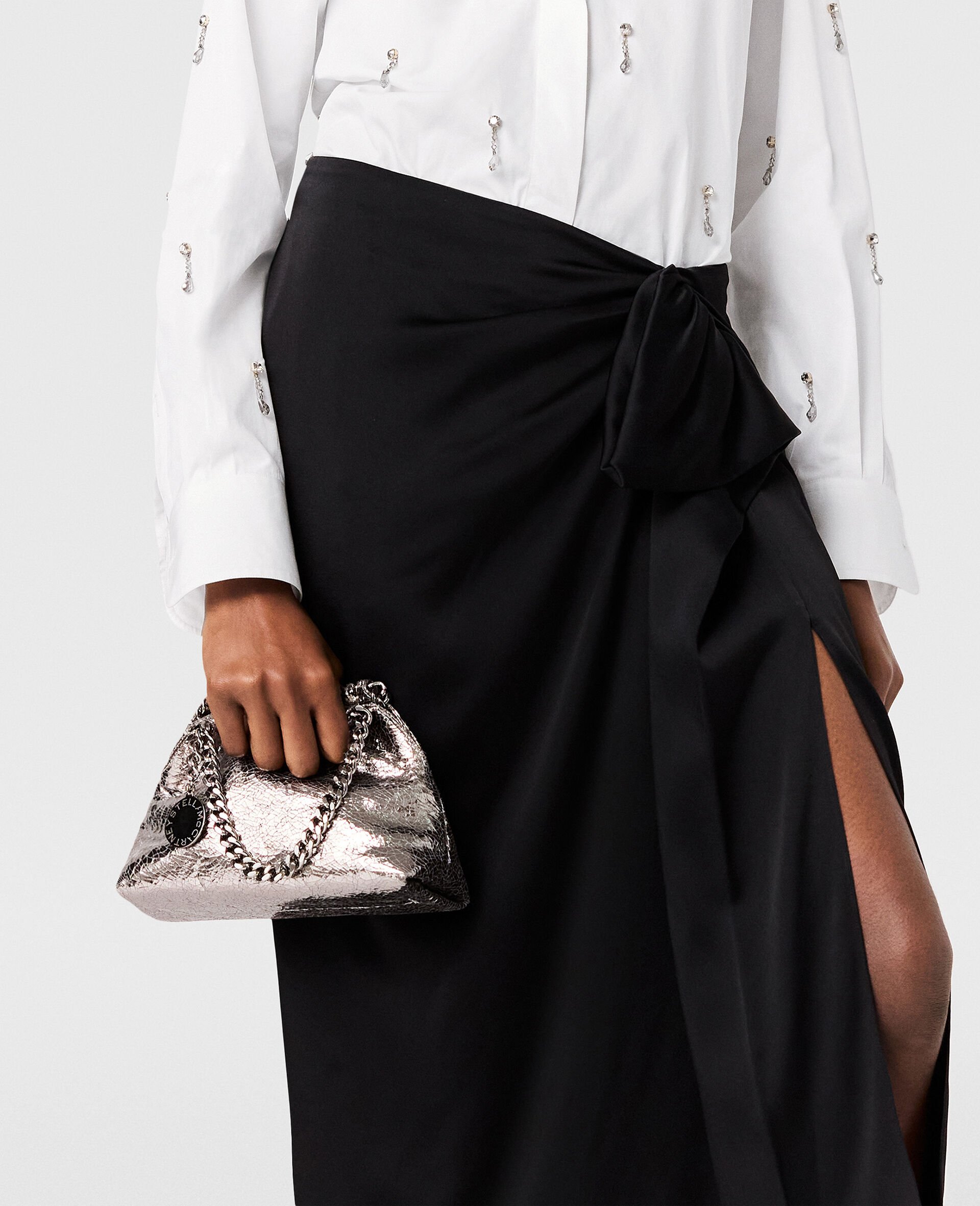 Falabella Cracked Metallic Drawstring Crossbody Bag-Silver-medium