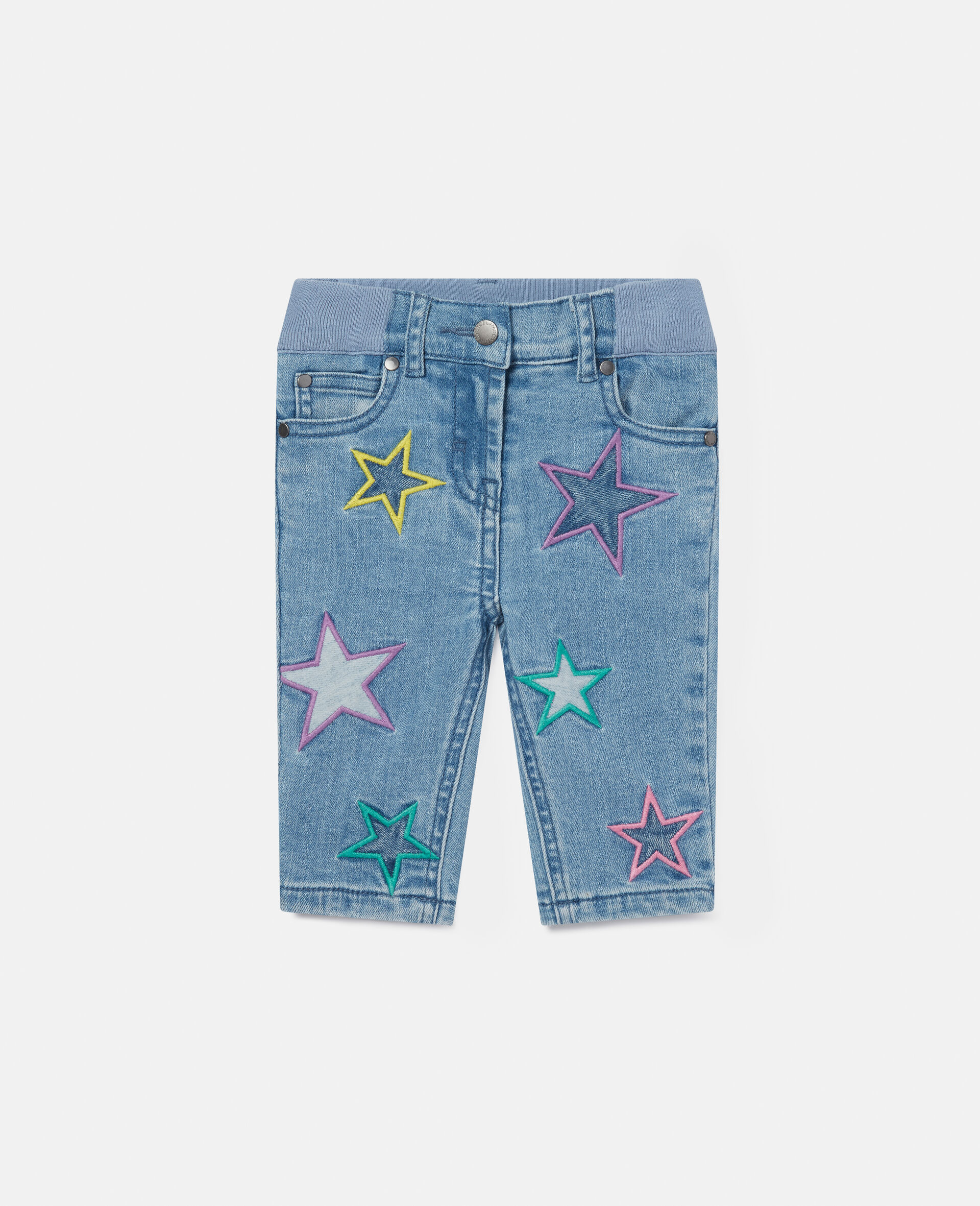Star Embroidered Denim Trousers-Blue-large