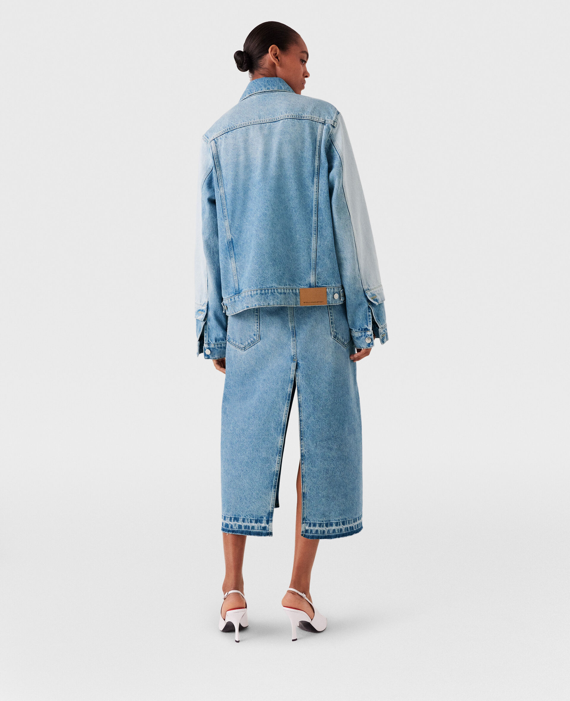 Contrast Panel Denim Skirt-Blue-large image number 3