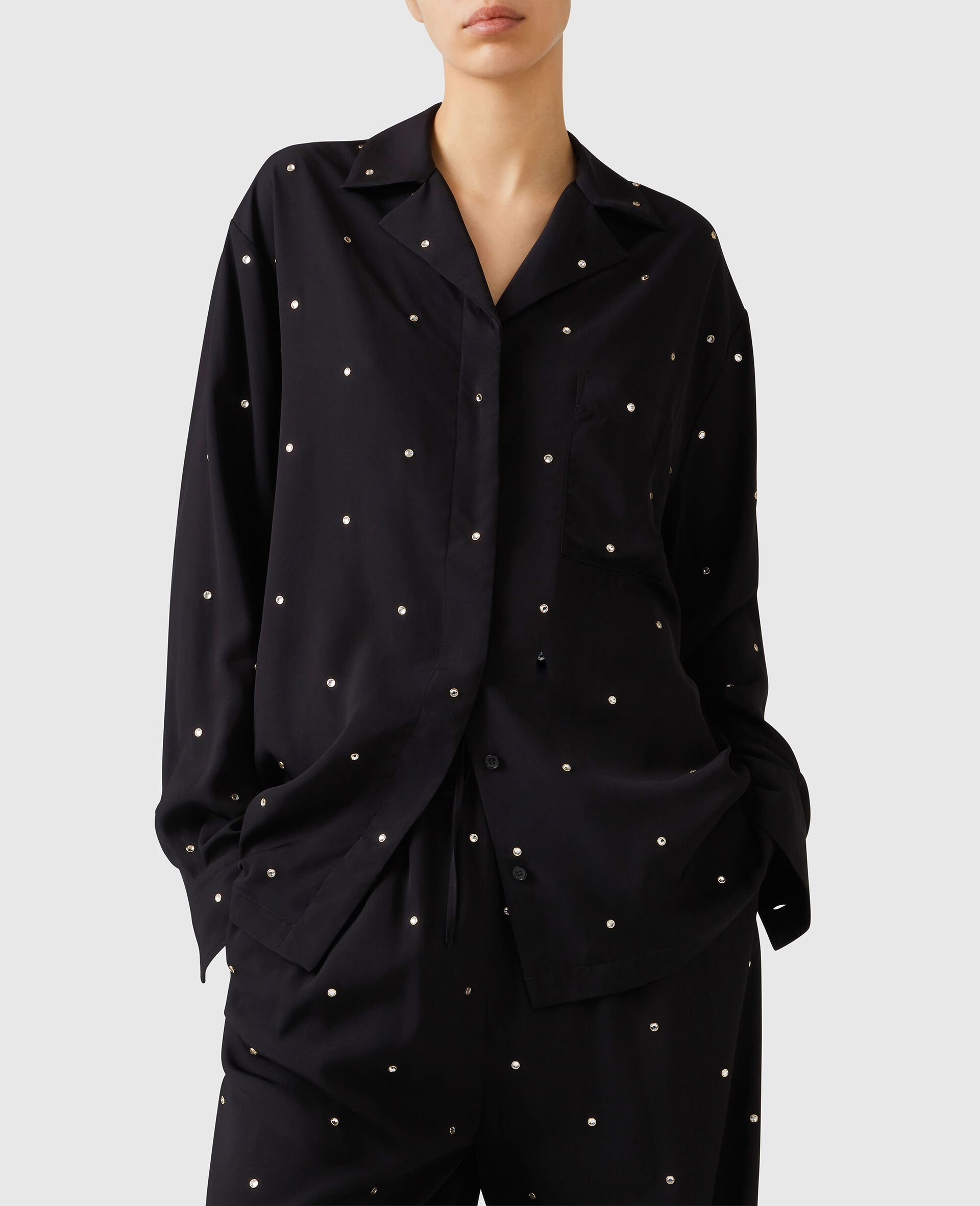 Lead-Free Crystal Oversized Shirt-Black-model