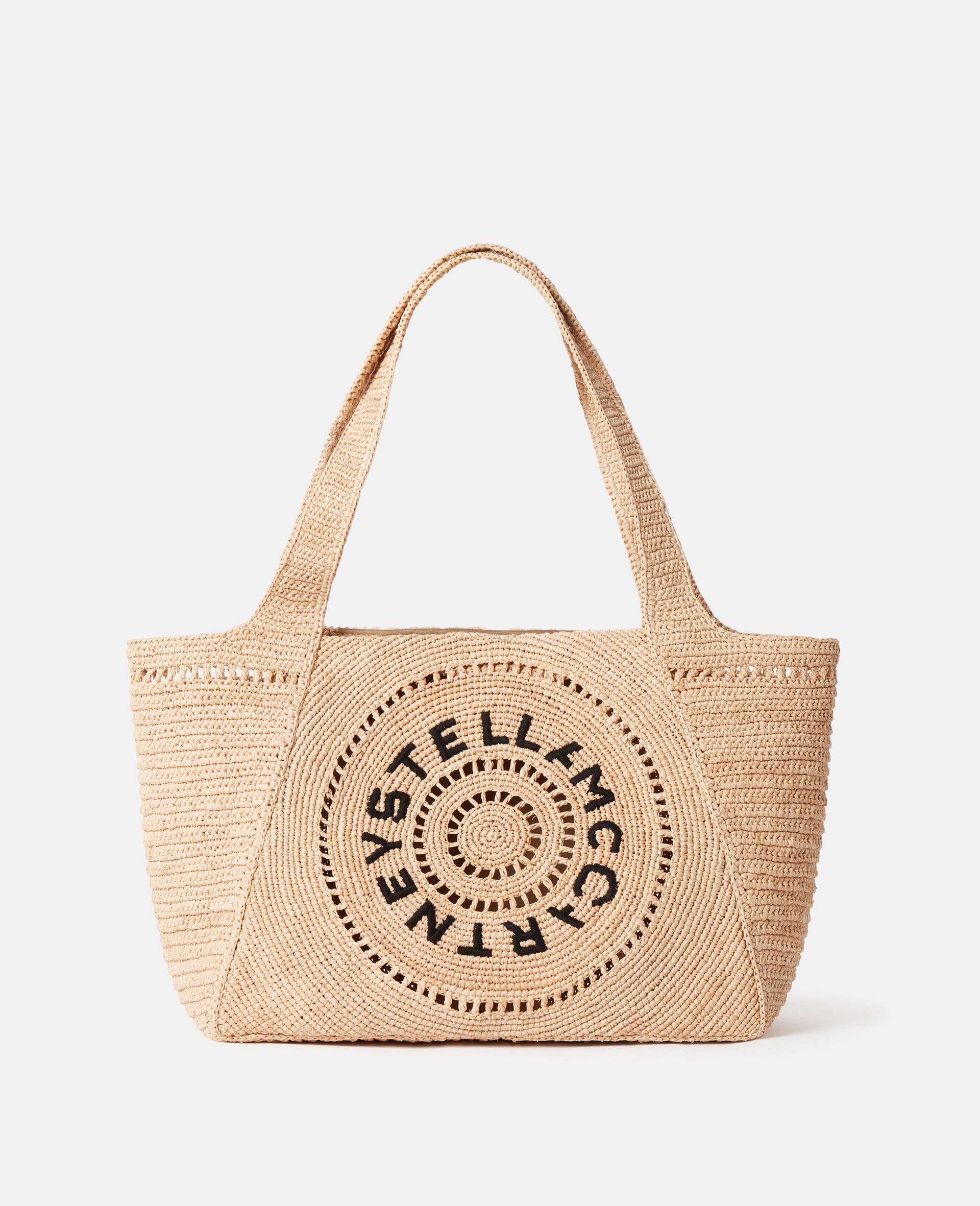 Logo Small Crochet Raffia Tote Bag-Beige-large image number 0