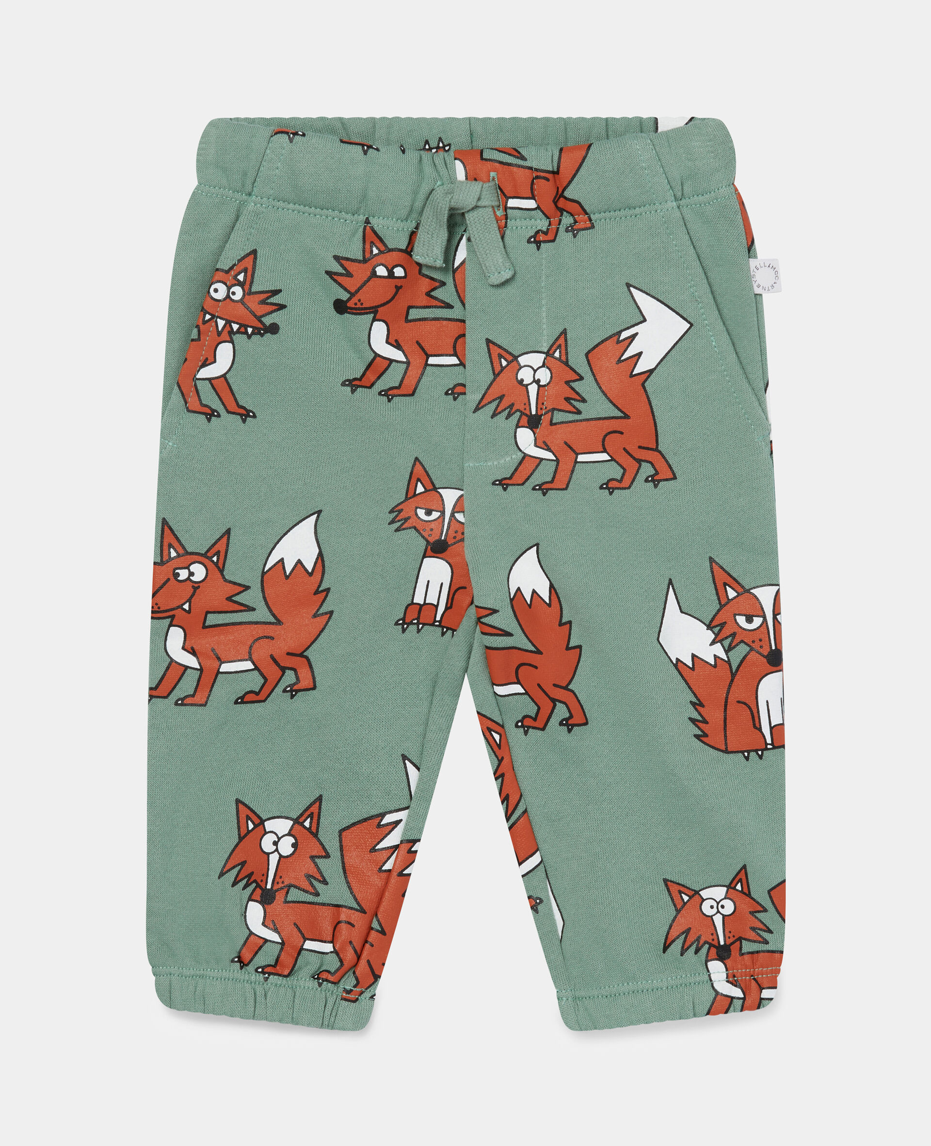 Cotton Fox Print Joggers-Green-large image number 0