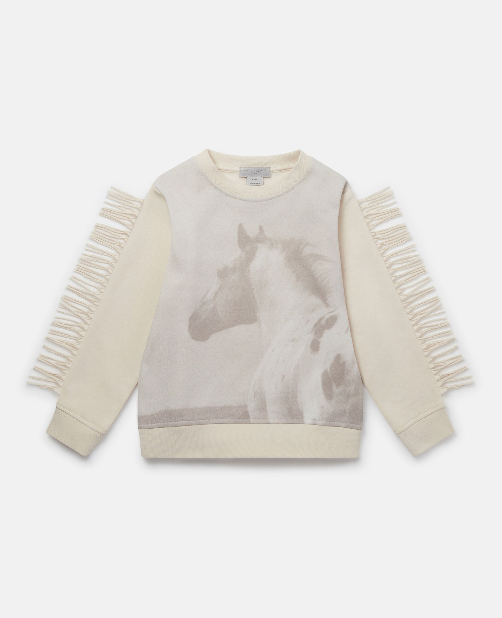 Horse Graphic Fringed Sweatshirt-Grey-medium