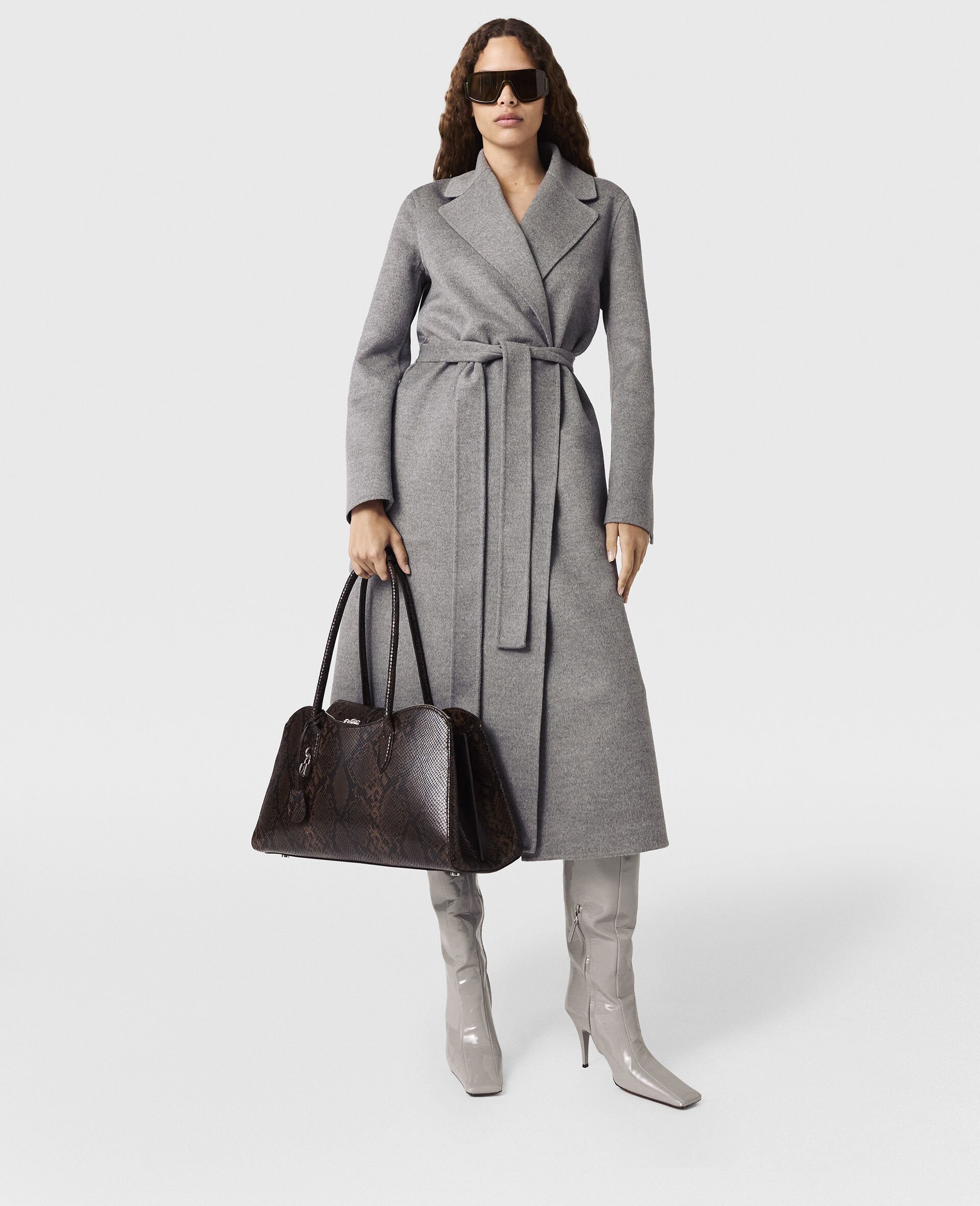 Double-Faced Belted  Coat-Grey-model
