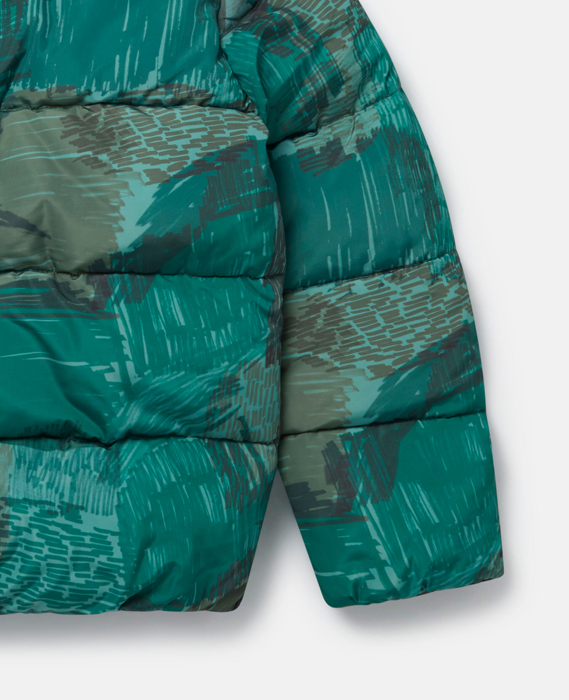 Scribble Print Hooded Puffer Coat-Green-large image number 3