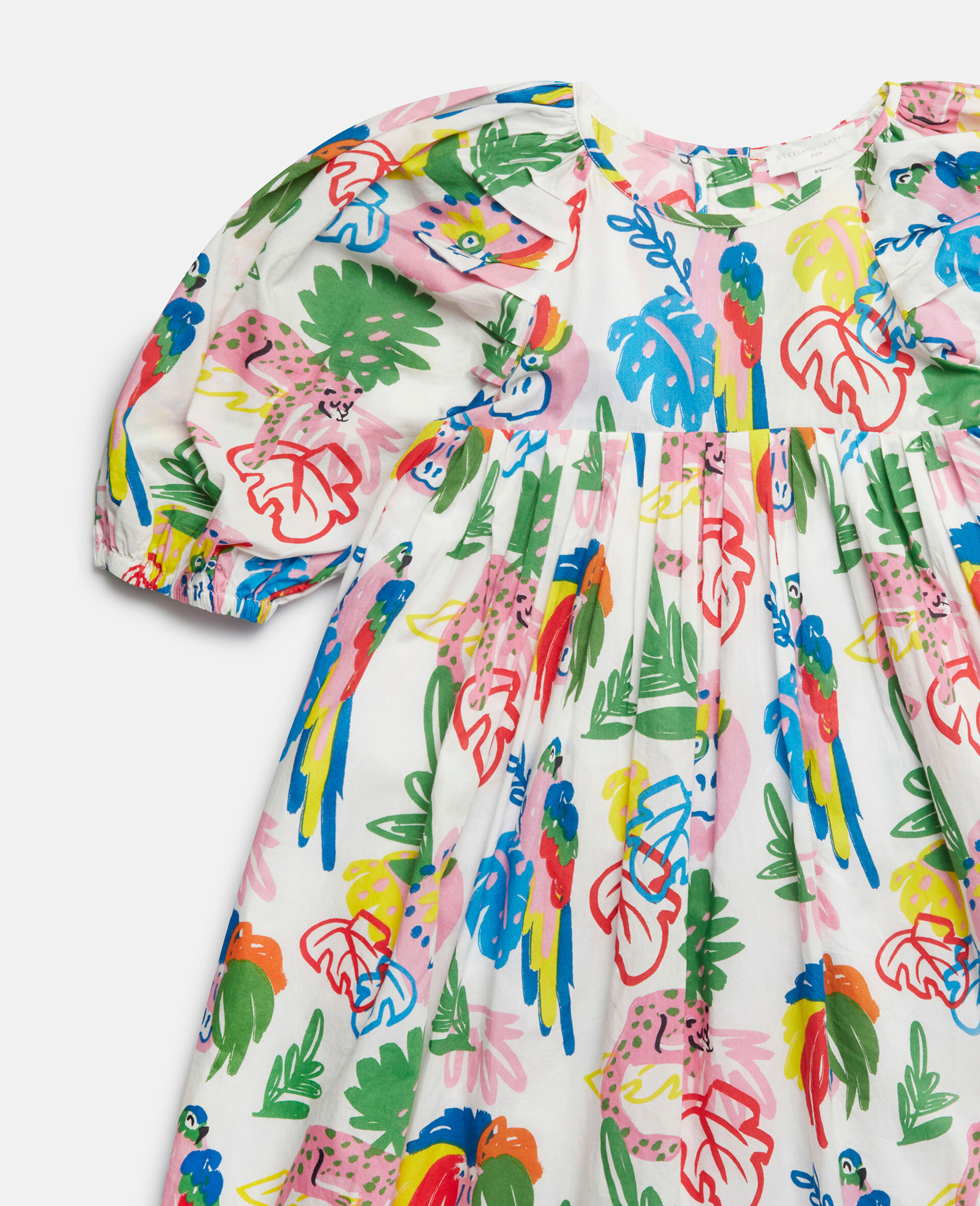 Jungle Print Puff Sleeve Dress-White-large image number 1