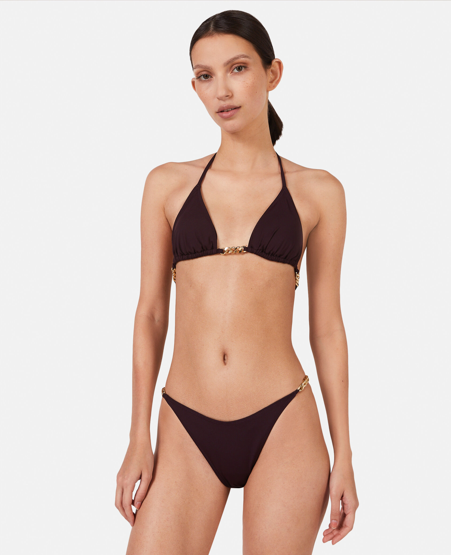 Falabella Chain V-Shape Bikini Briefs-Burgundy-model