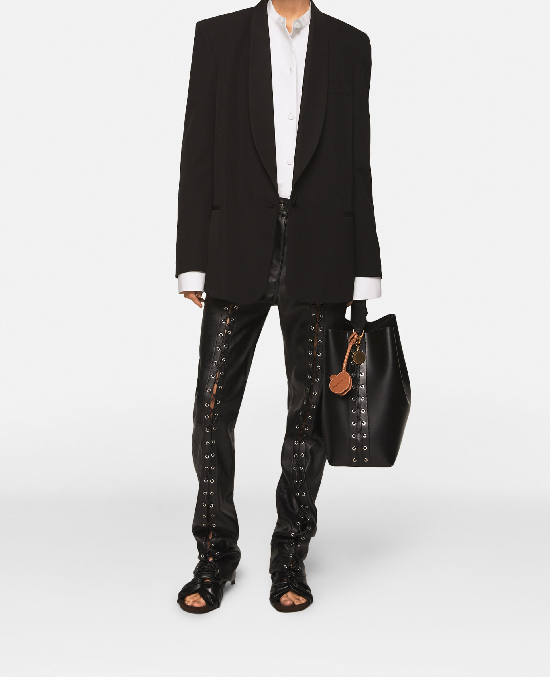 Wool Blazer with Shawl Lapels-Black-model