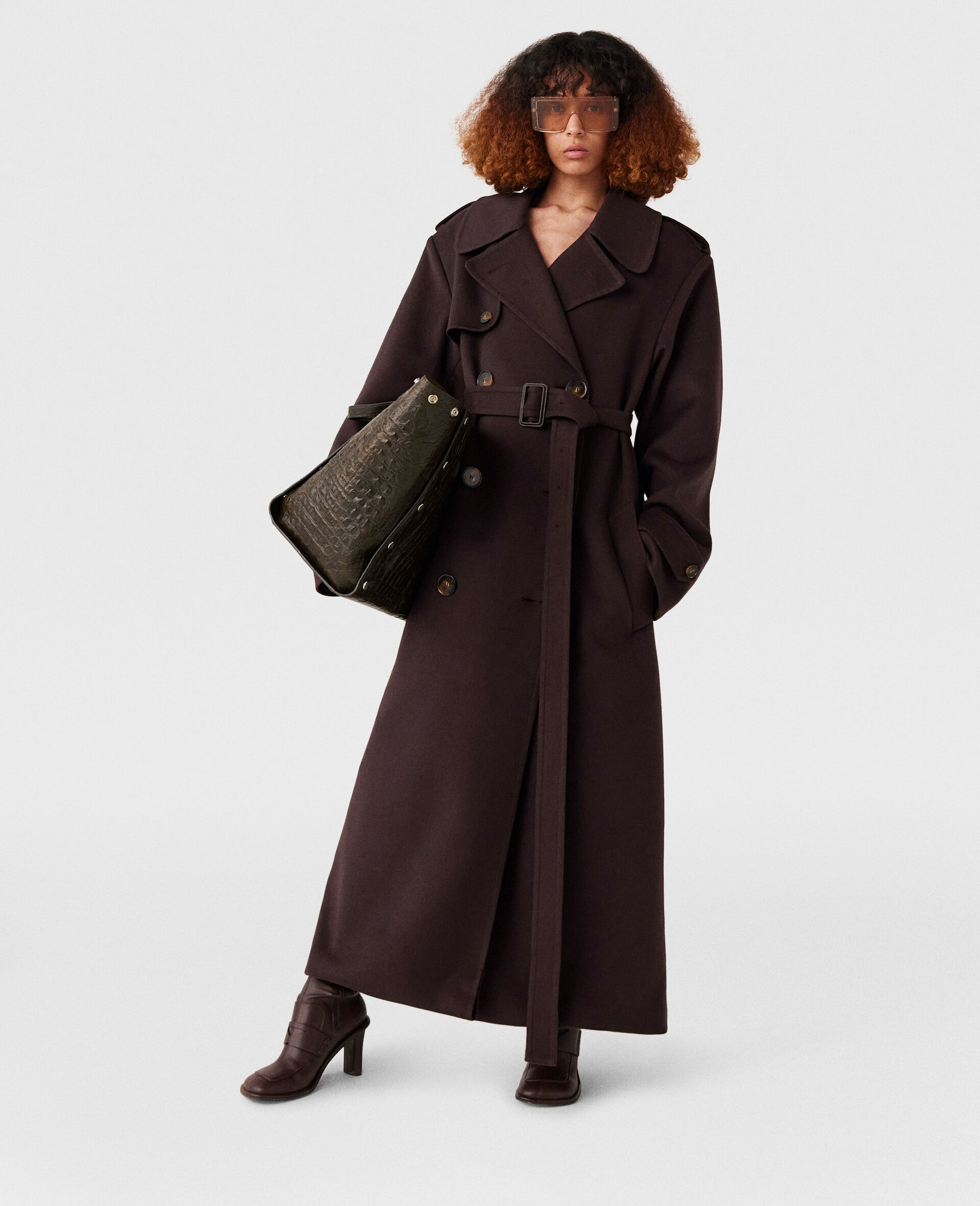 Double-Faced Belted Trench Coat-Brown-large image number 1