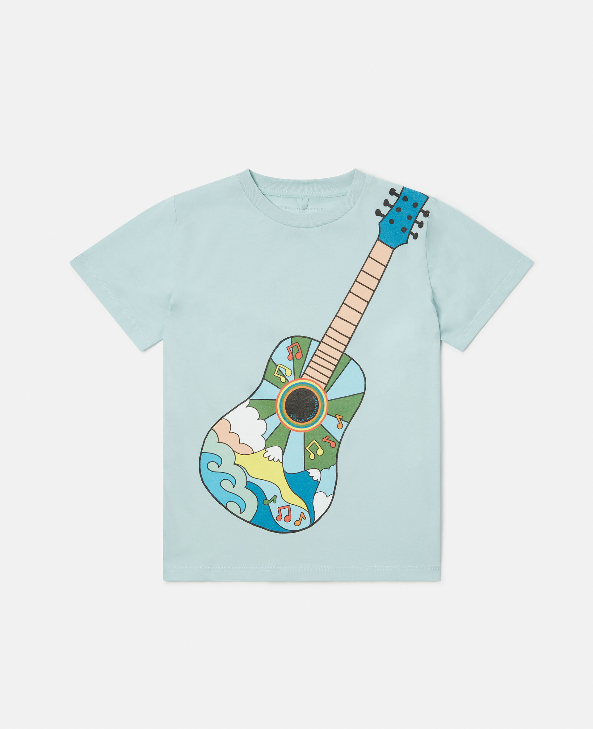 Hippie Guitar Print T-Shirt-Blue-large image number 0