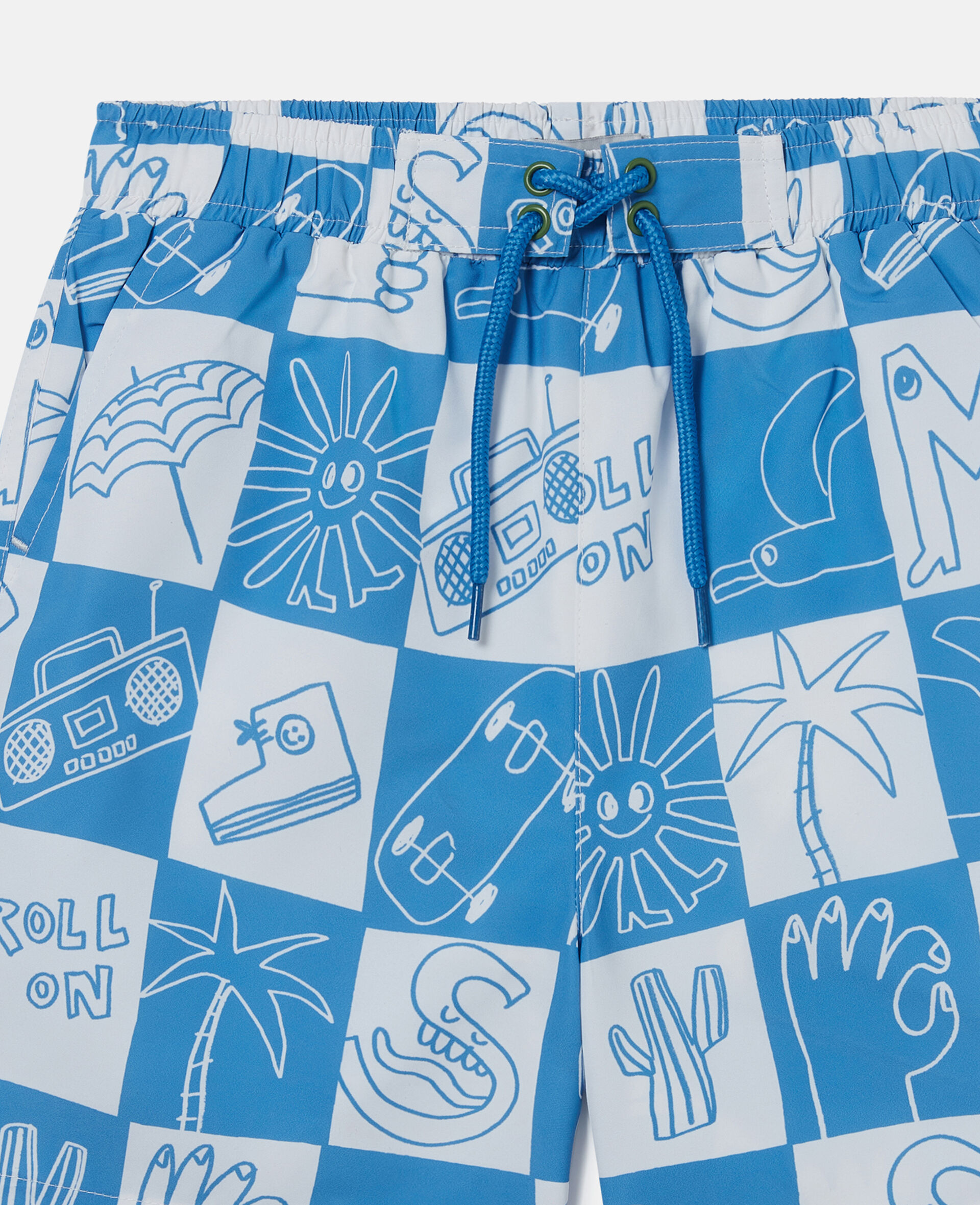 Short de bain a carreaux avec inscription marque-Bleu-large image number 1