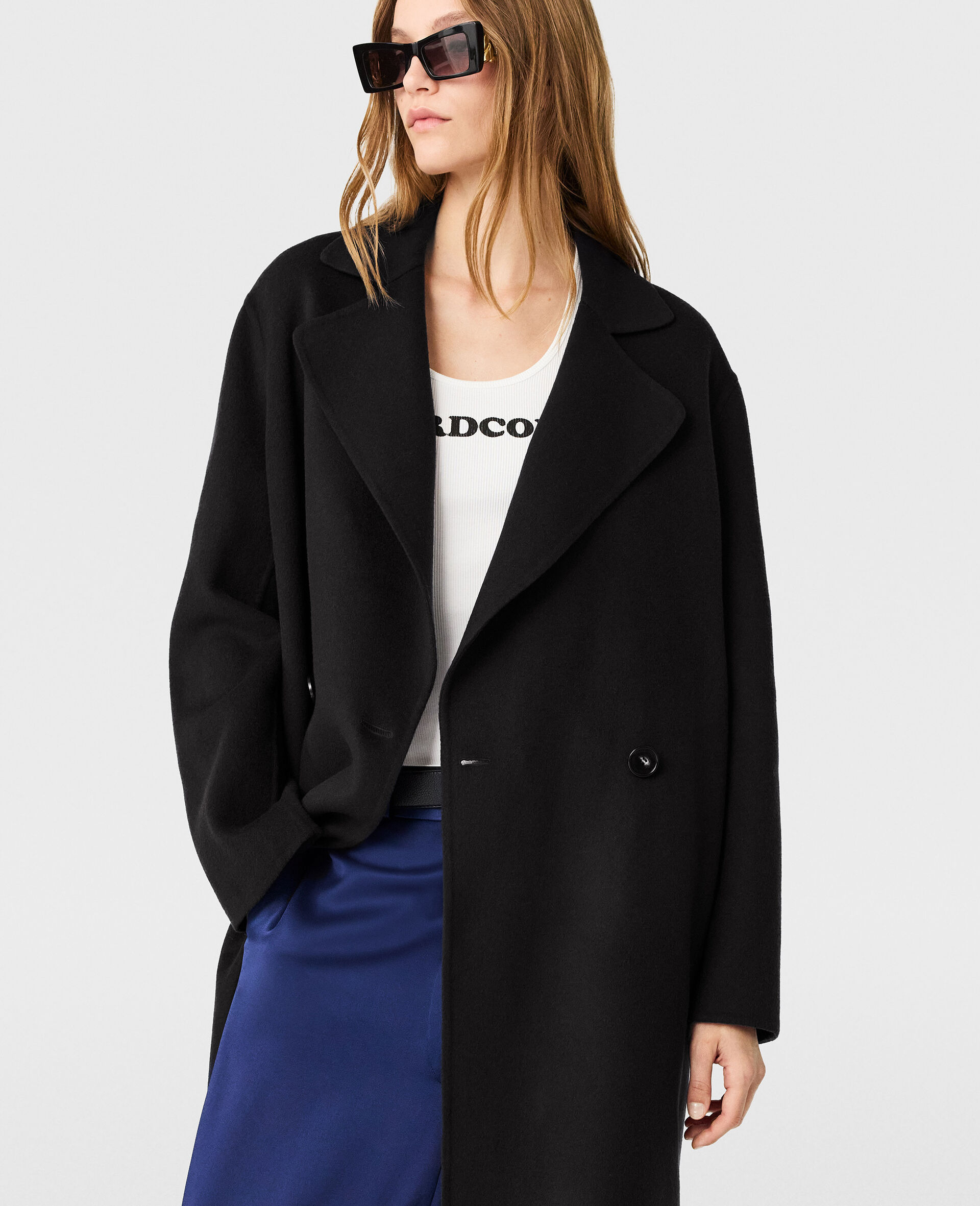 Manteau long croise en laine-Rose-large image number 5