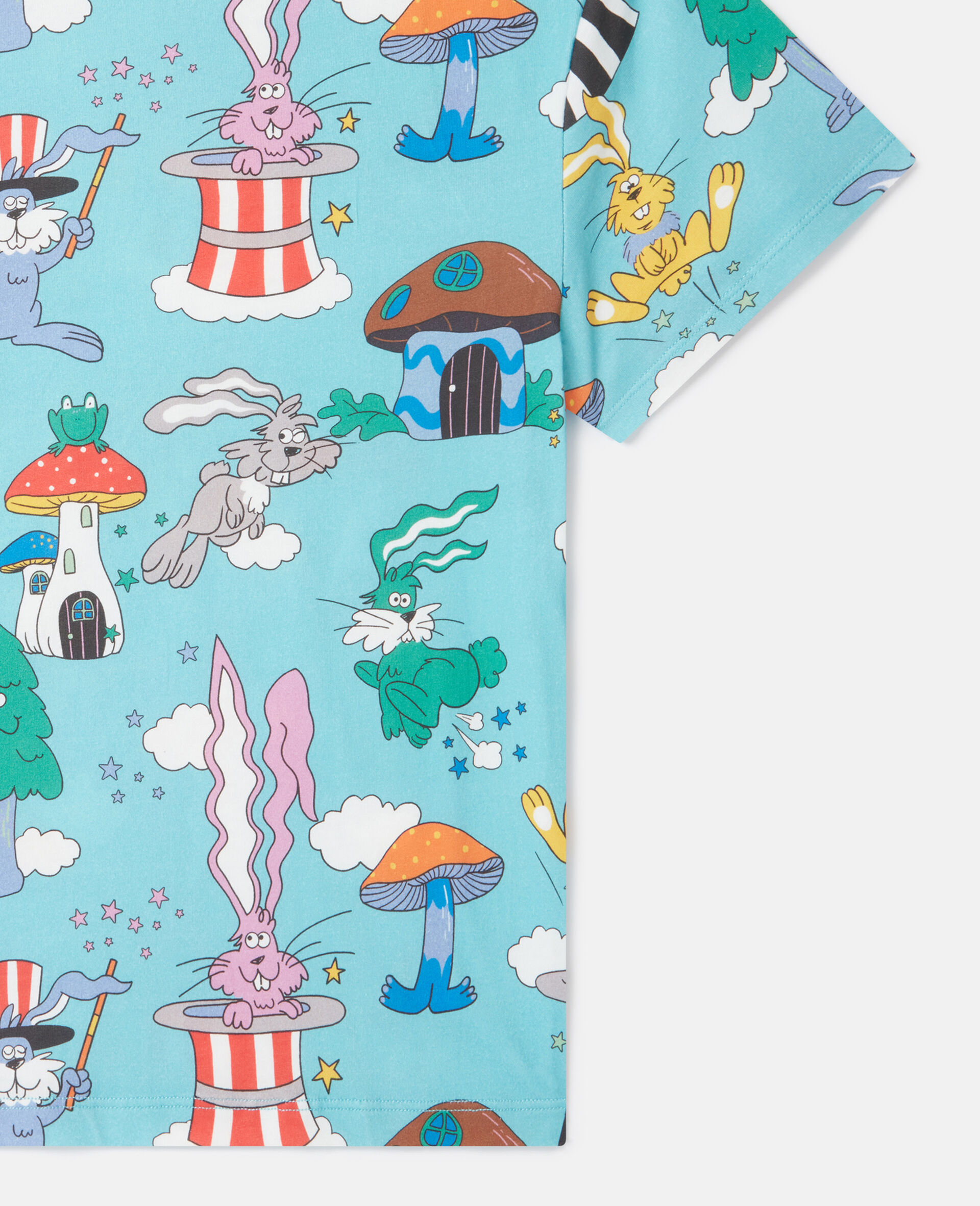 Magicians Bunny Print Crewneck T-Shirt-Blue-large image number 3