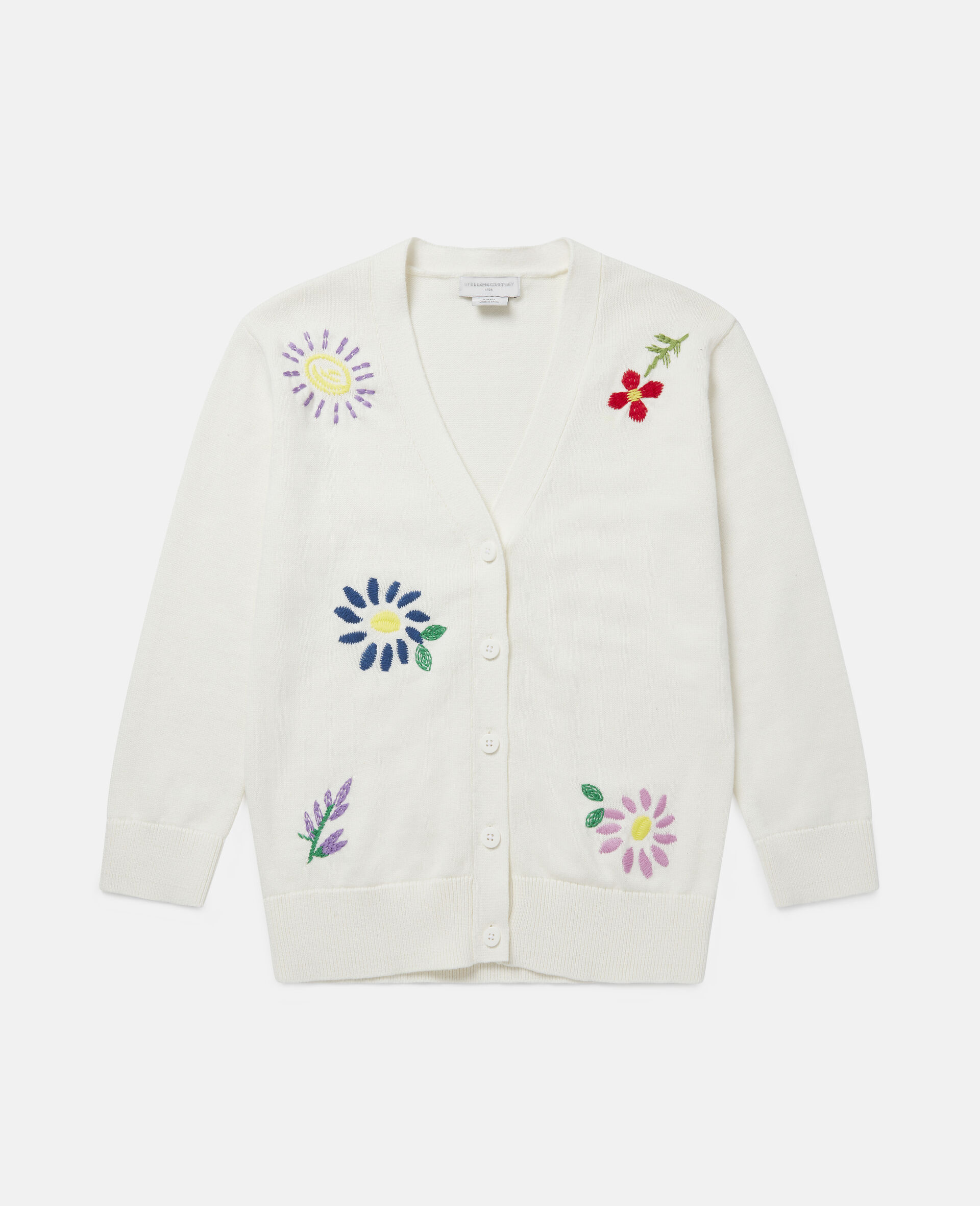 Embroidered Flowers Cardigan-White-large