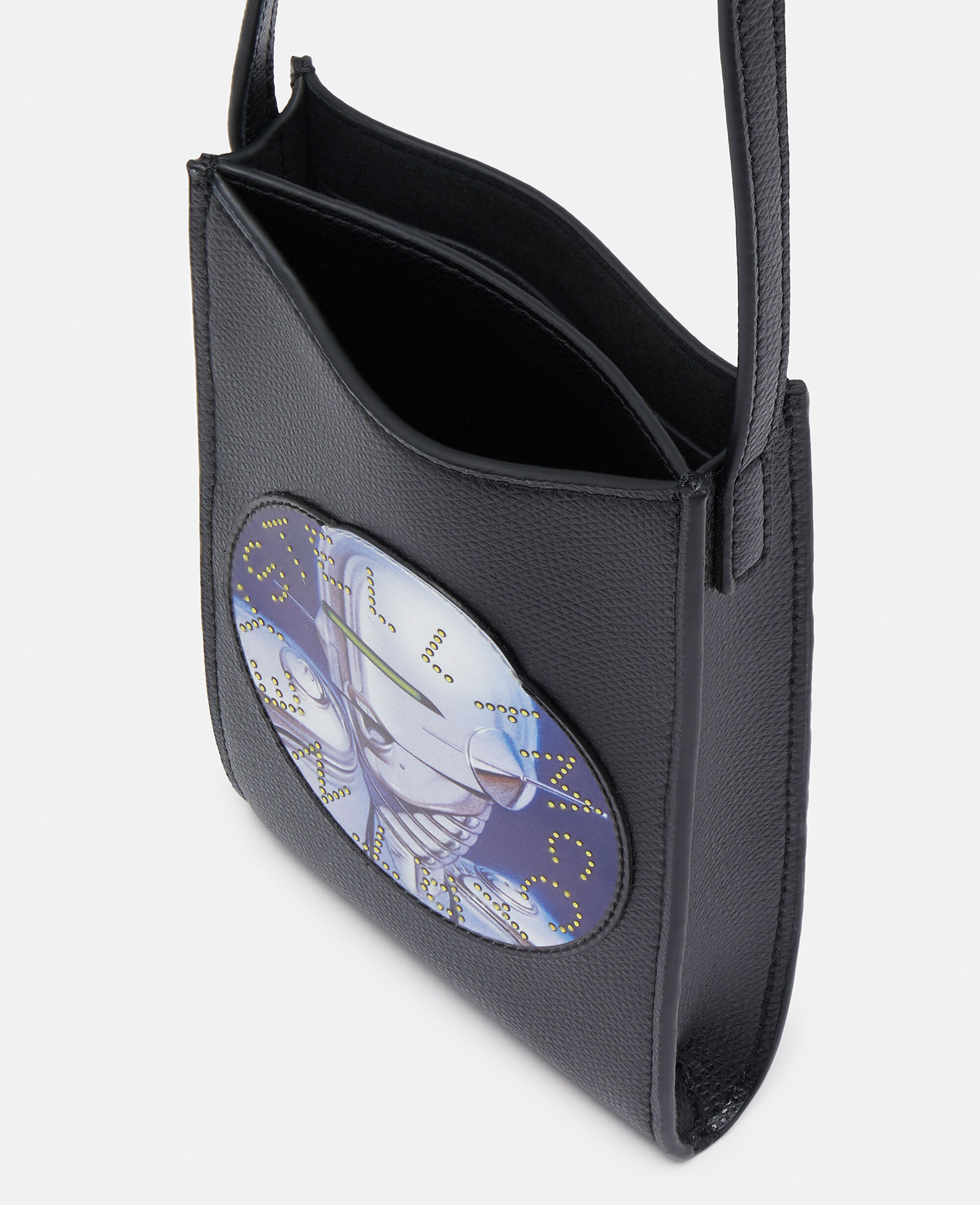 Women Black Sexy Robot Graphic Grained-Texture Shoulder Bag