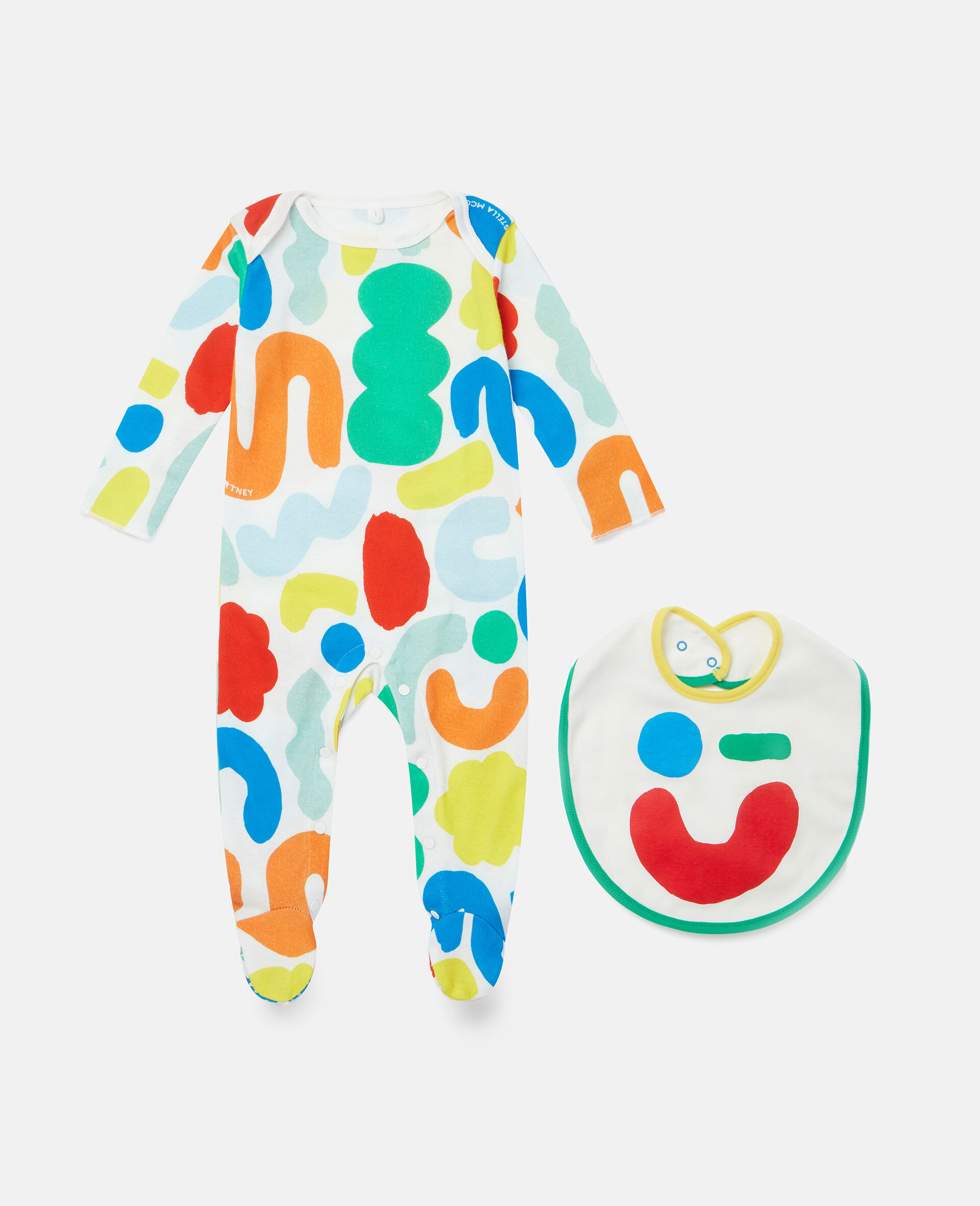 Abstract Smile Print Bodysuit and Bib Set-Multicolour-large image number 0
