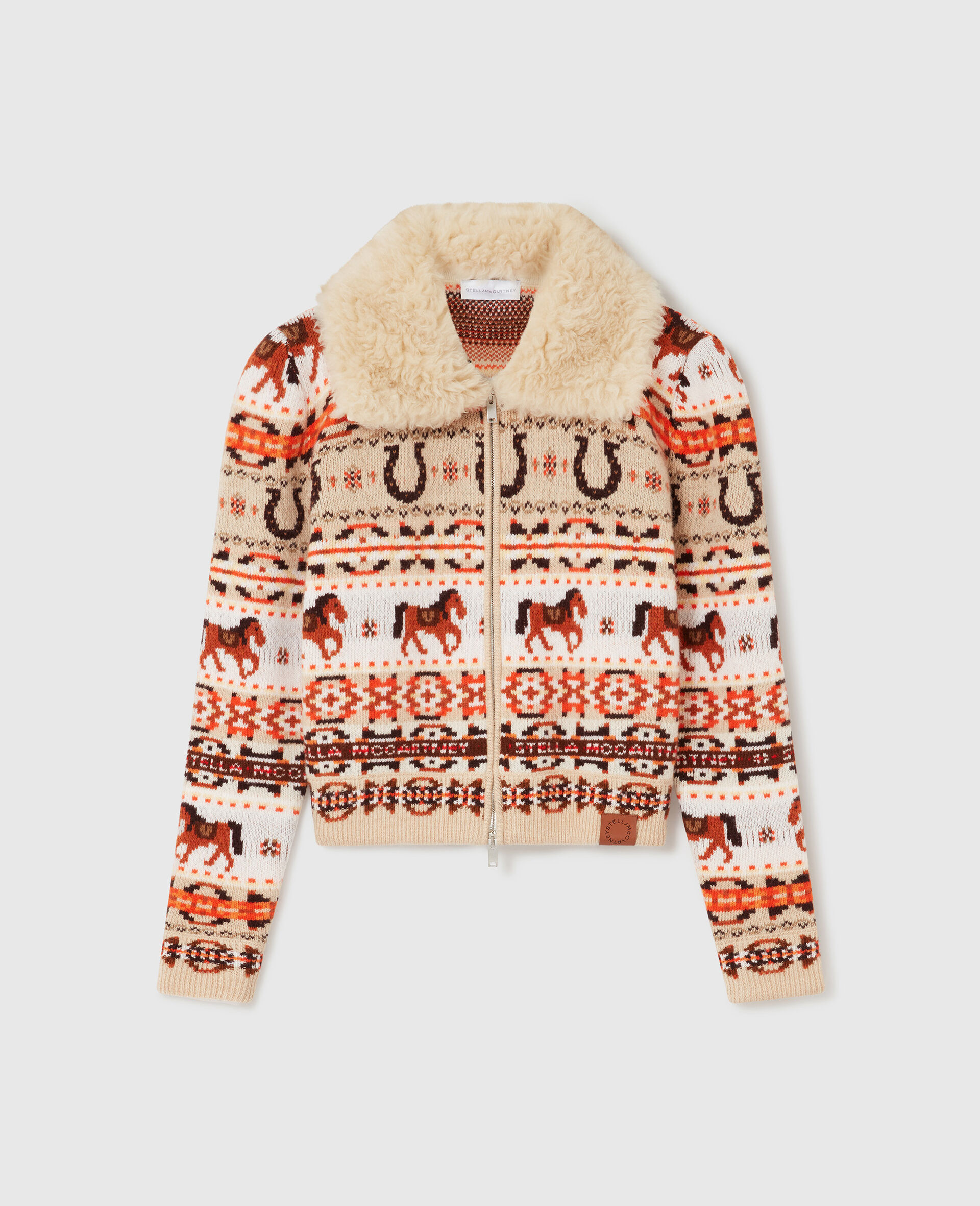 Fair Isle Strickjacke aus Wolle mit Teddystoff-Kragen-Bunt-medium