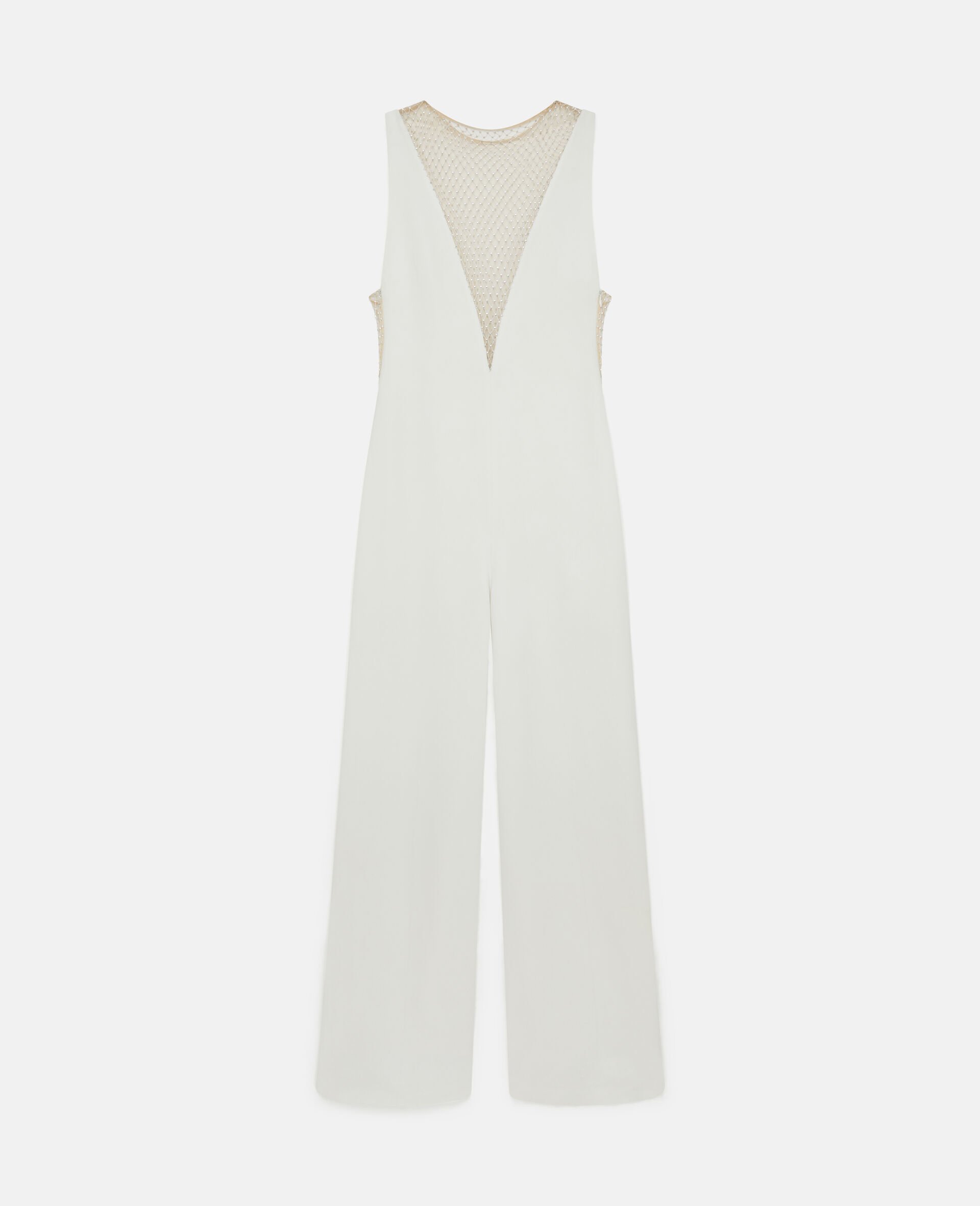 Combinaison col en V profond en mesh a cristaux-Blanc-medium