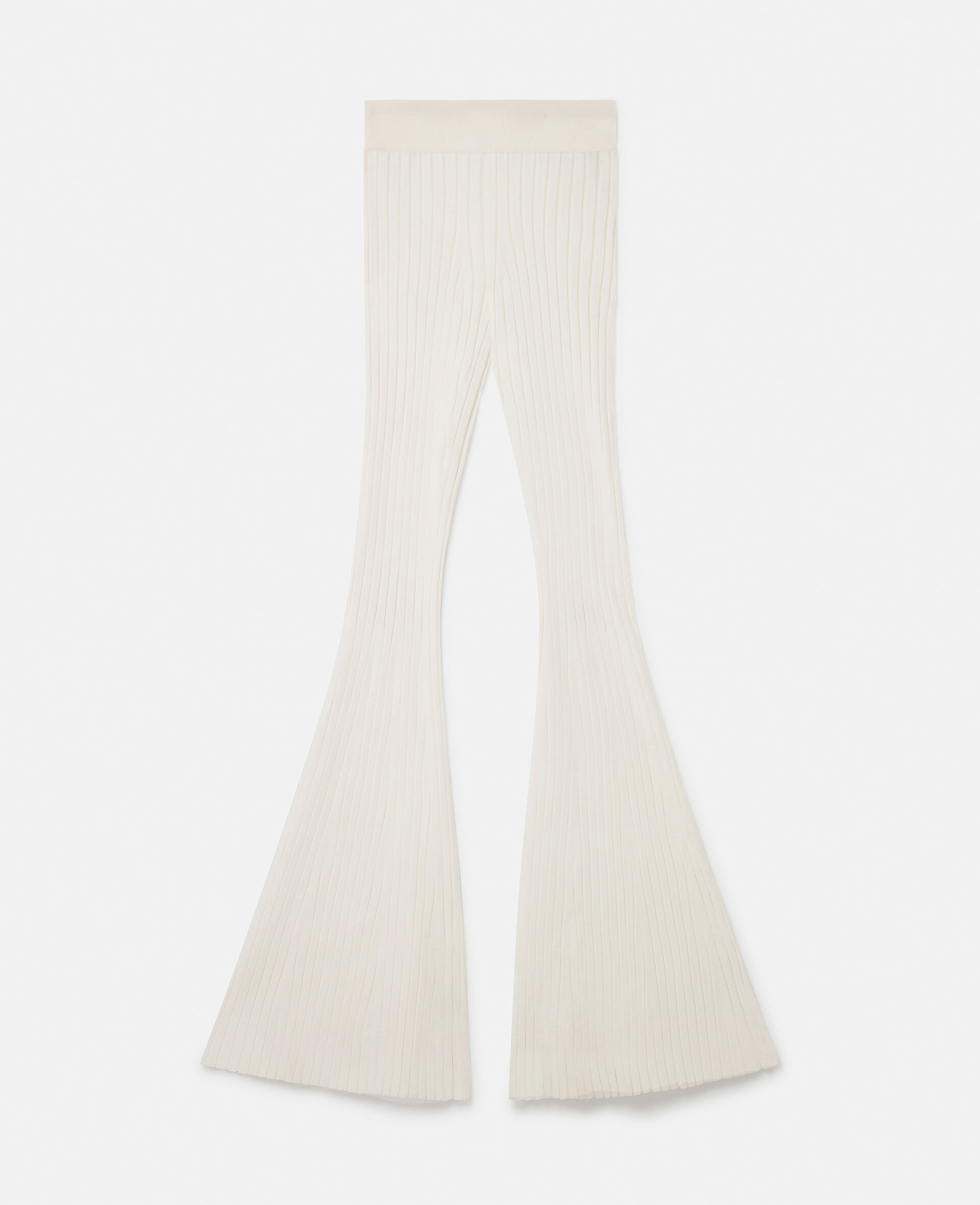 Ribbed Mid-Rise Flared Trousers-White-medium
