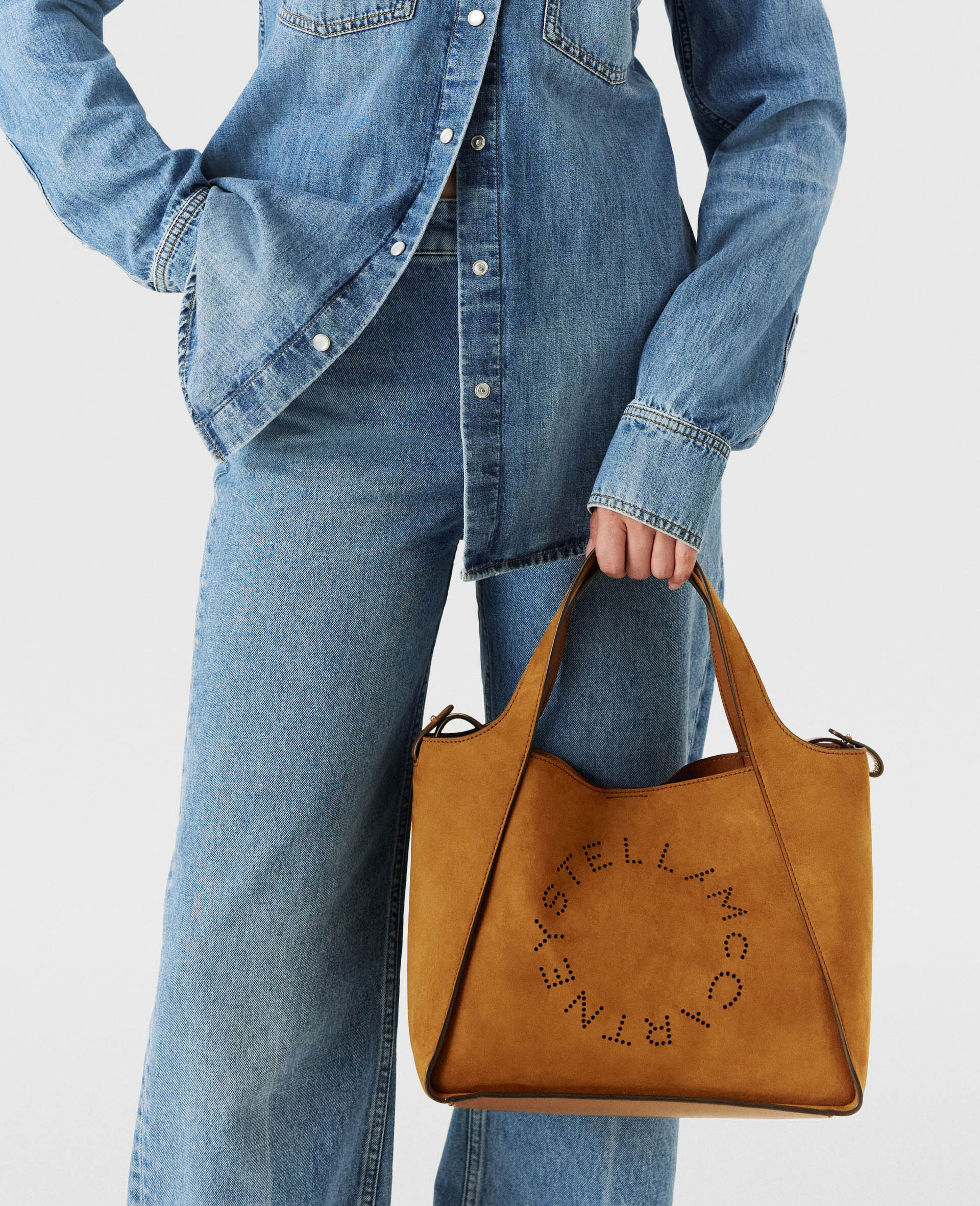 Logo Top Handle Crossbody Tote Bag-Brown-model