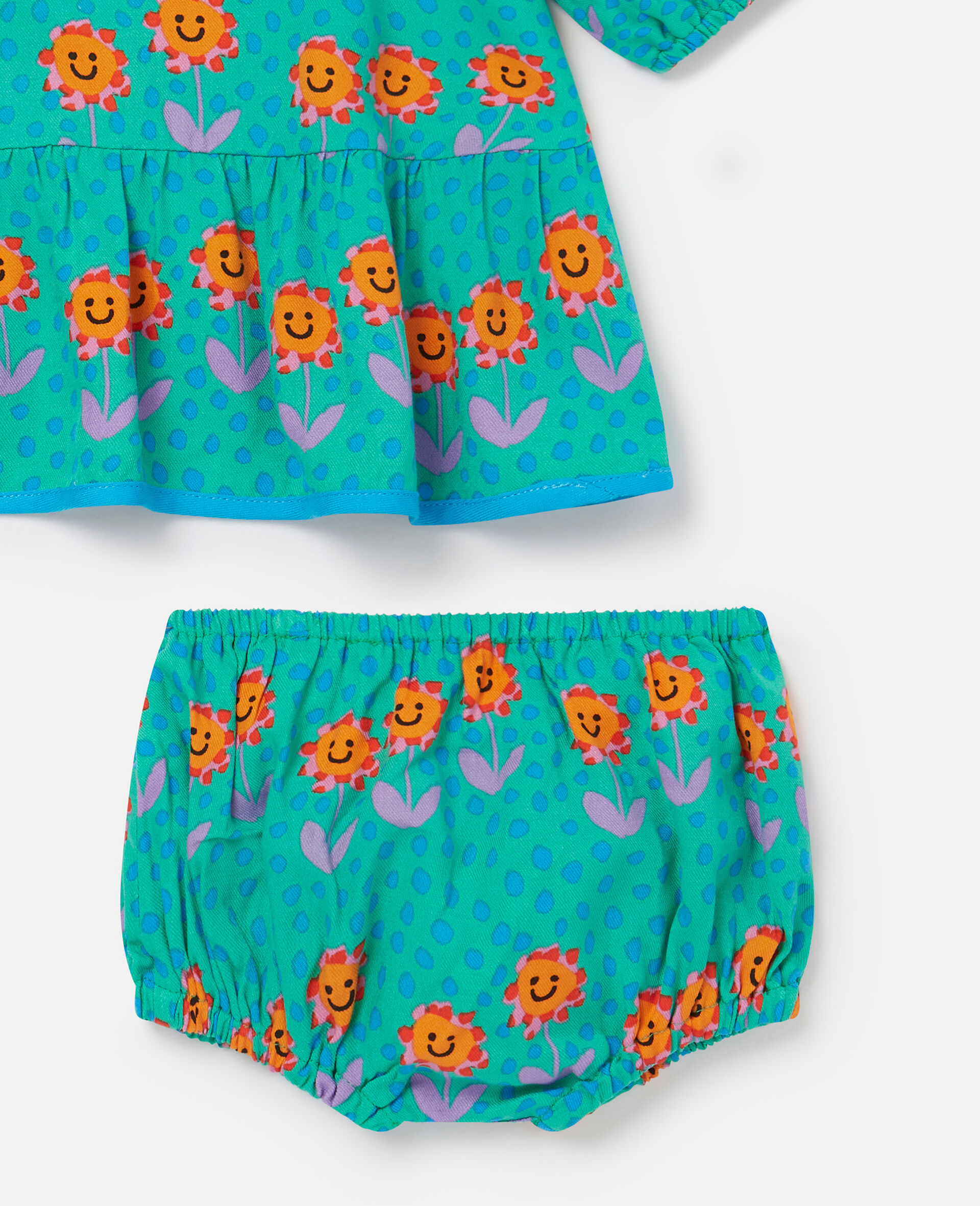 Folk Flower Print Dress and Bloomers Set-Green-large image number 3