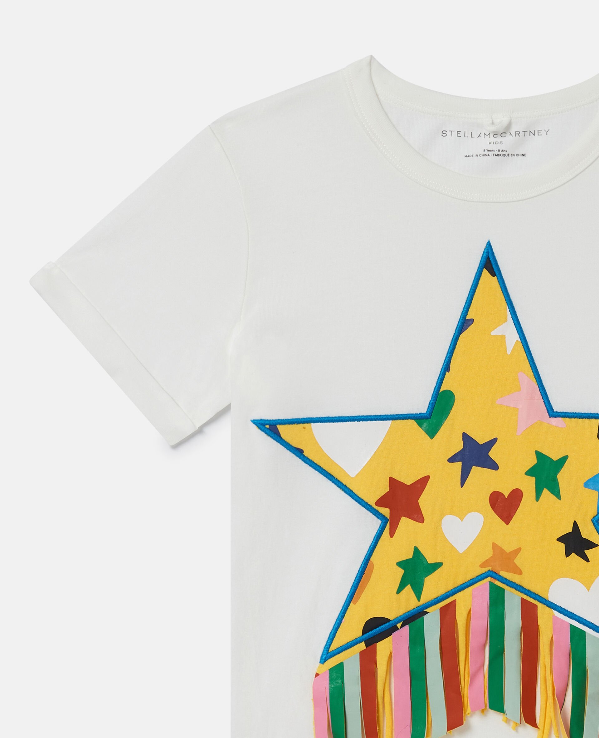 Star Graphic Fringed T-Shirt-Cream-large Star Graphic Fringed T-Shirt-Cream-large image number 1