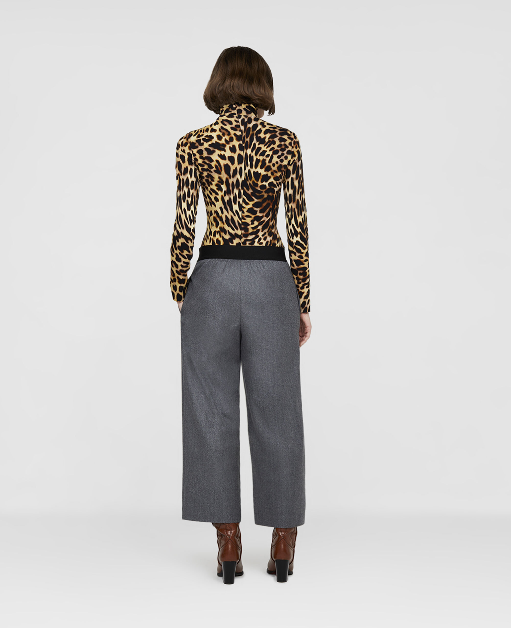 Women Heather Grey Tailored Wool Flannel Trousers Stella
