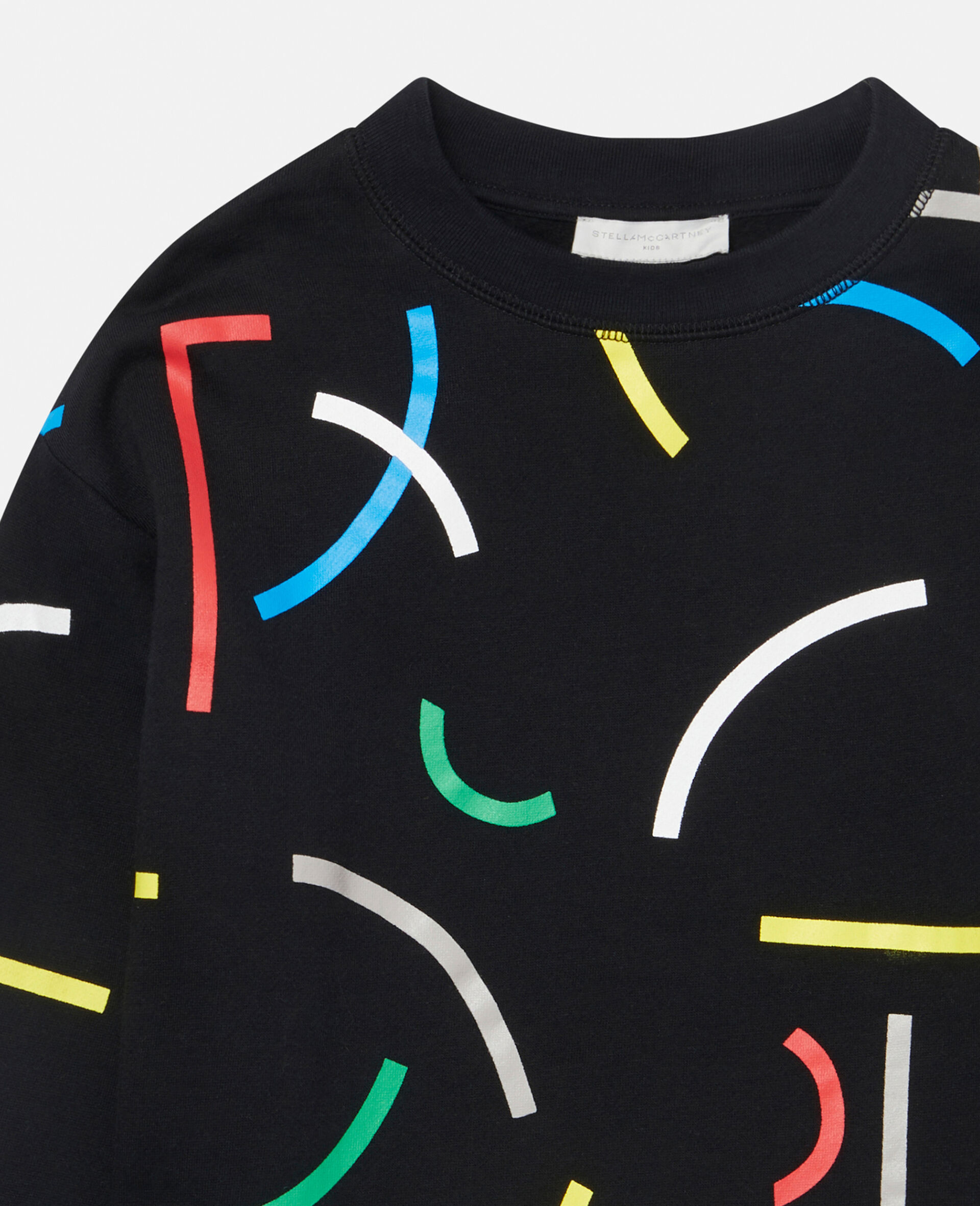 Abstract Line Print Fleece Sweatshirt-Black-large image number 1