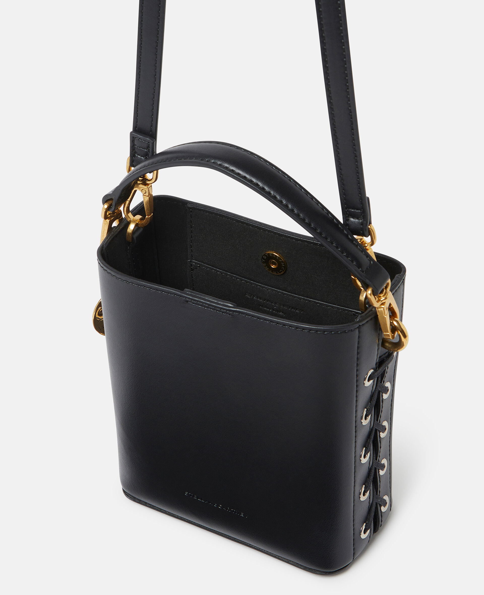 Women Midnight black Frayme Whipstitched Bucket Bag | Stella McCartney HU
