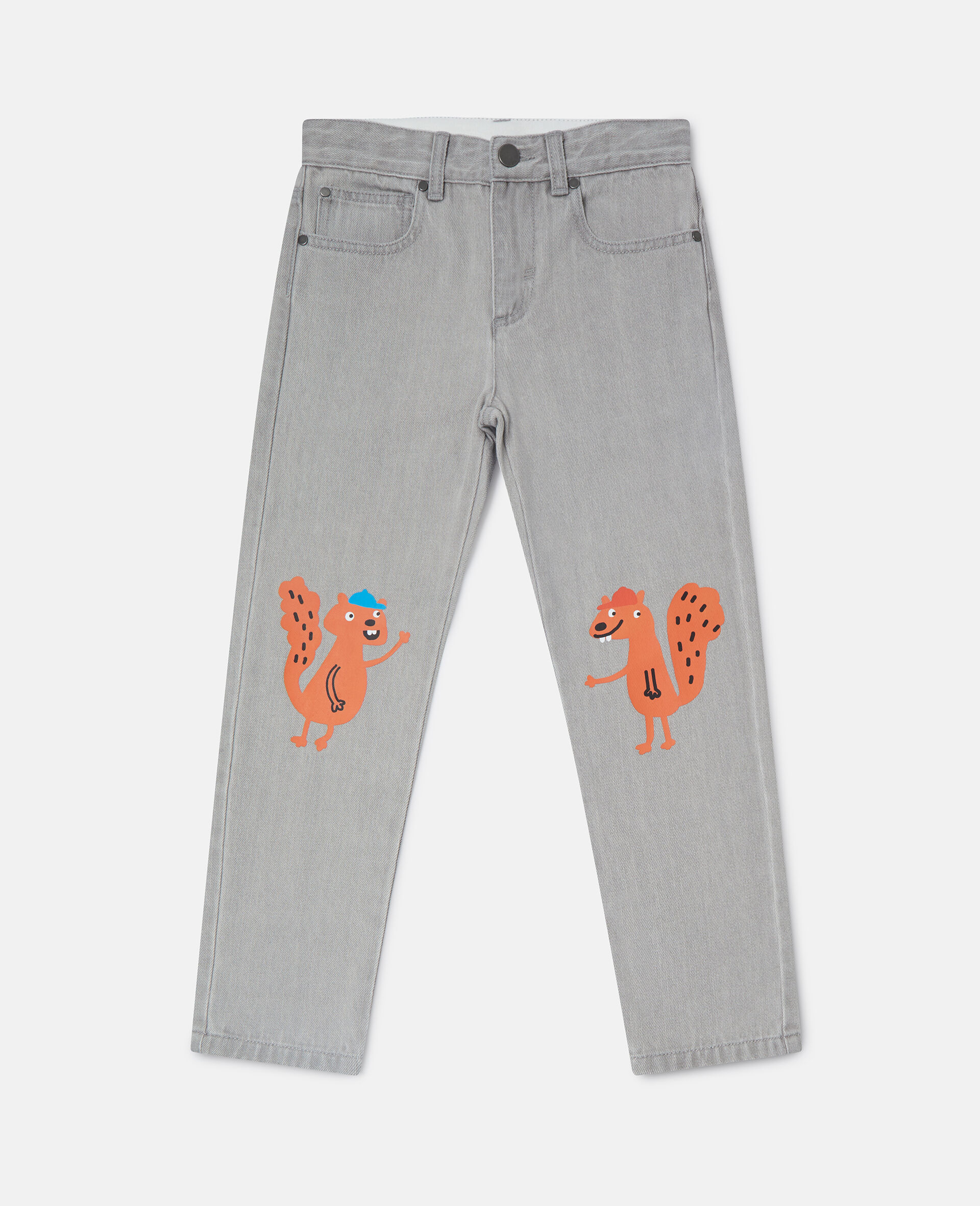 Squirrel Graphic Denim Jeans-Grey-medium