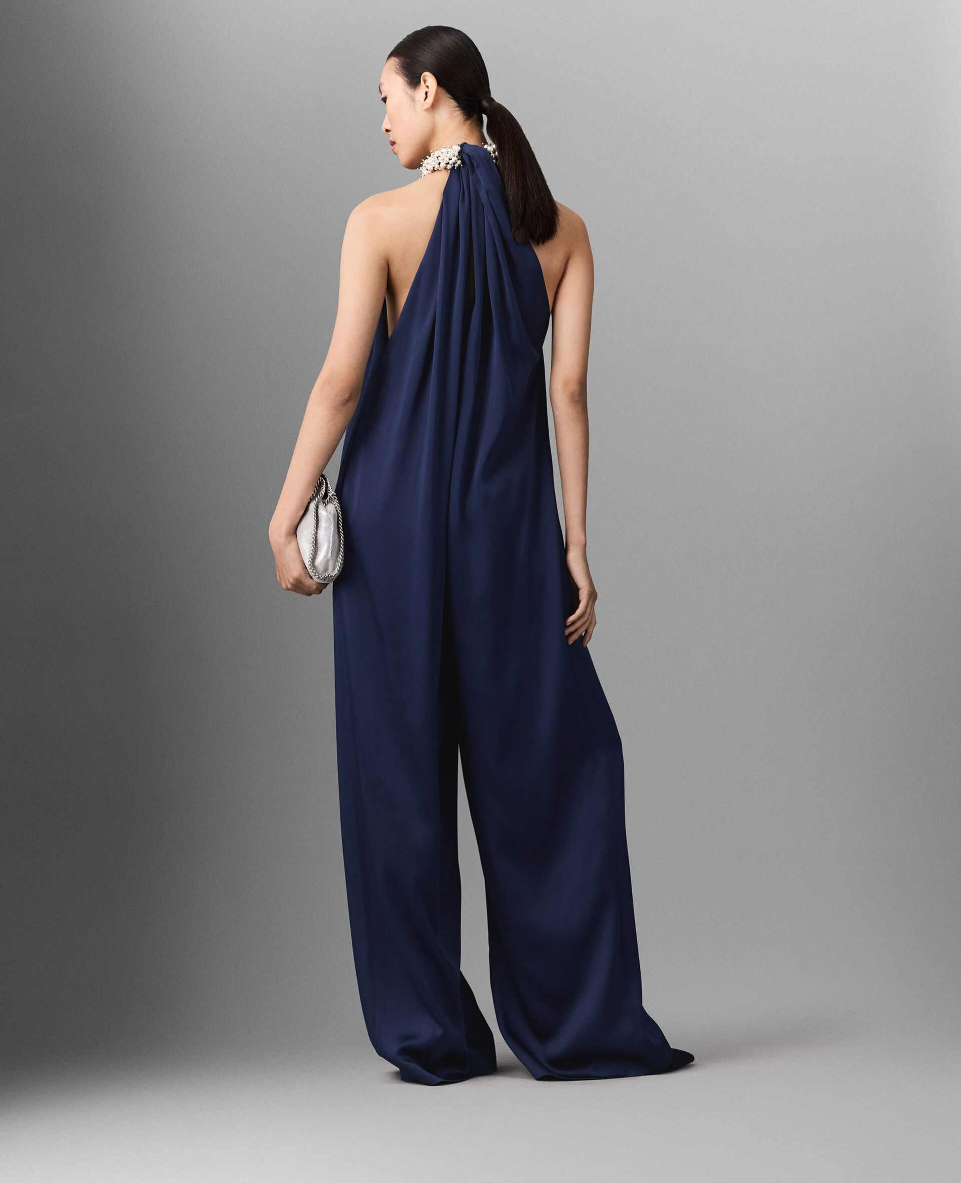 Satin Halterneck Jumpsuit-Blue-large image number 3
