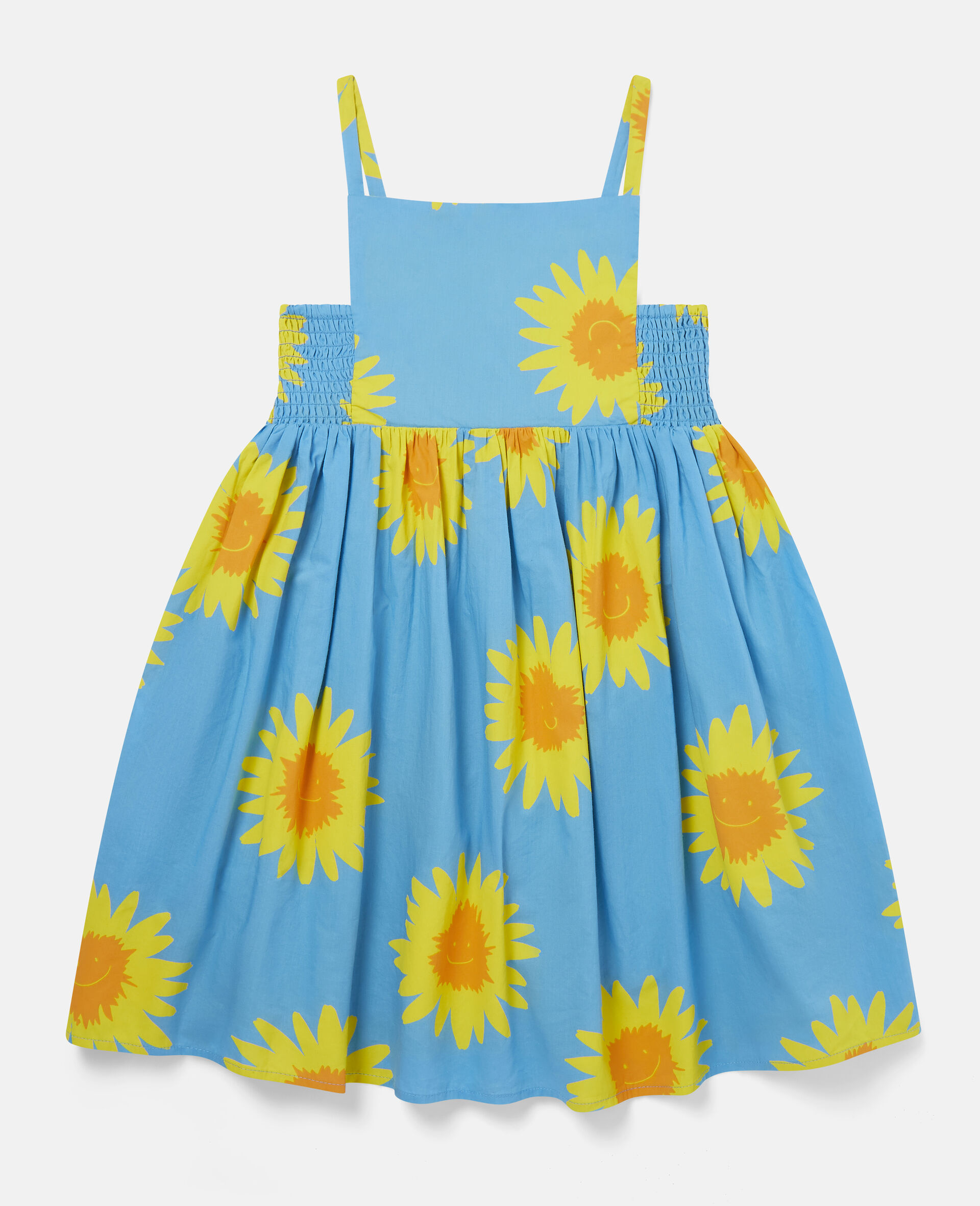 Kleid aus Baumwolle mit Sonnenblumen-Print-Blau-large image number 0