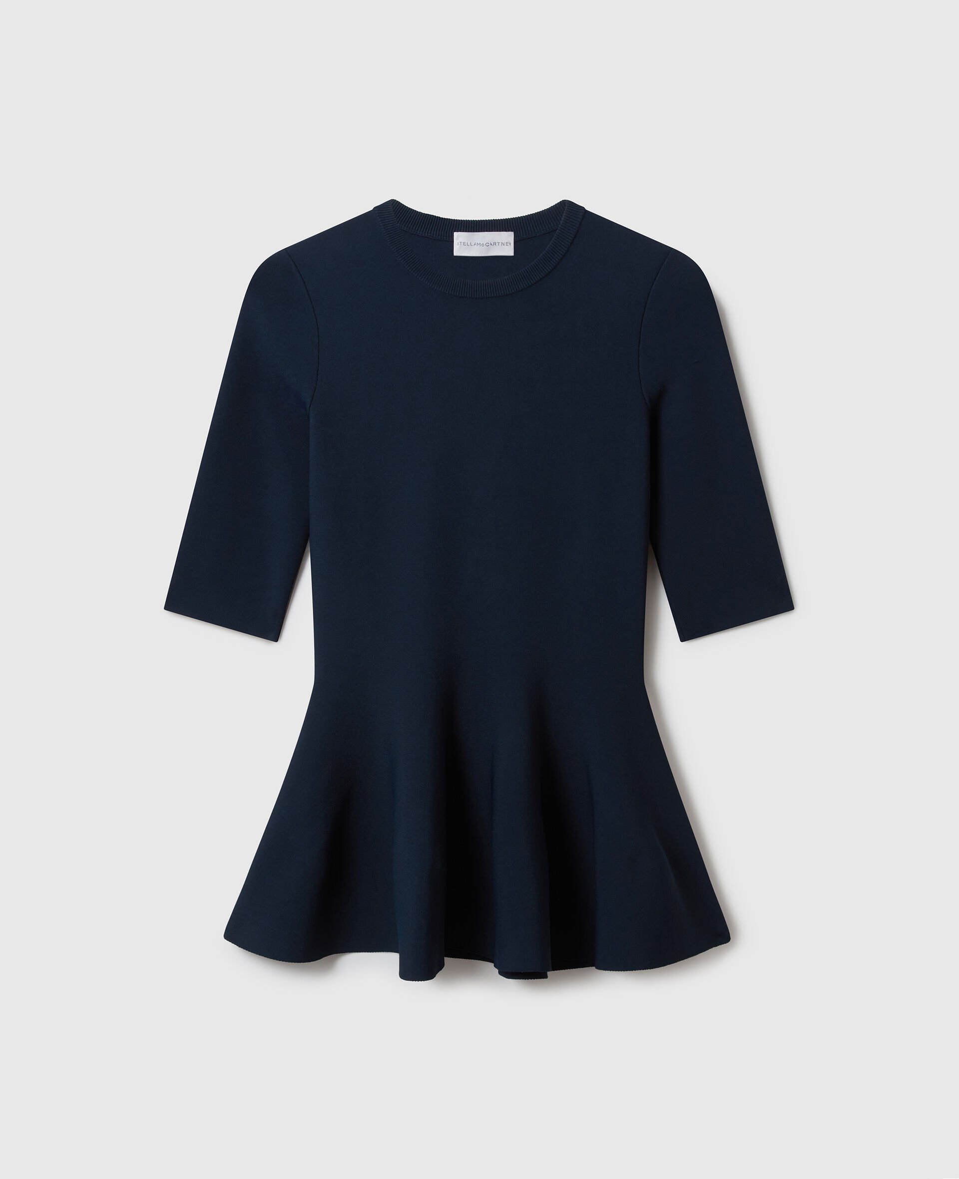 Compact Knit Peplum Top-Blue-medium