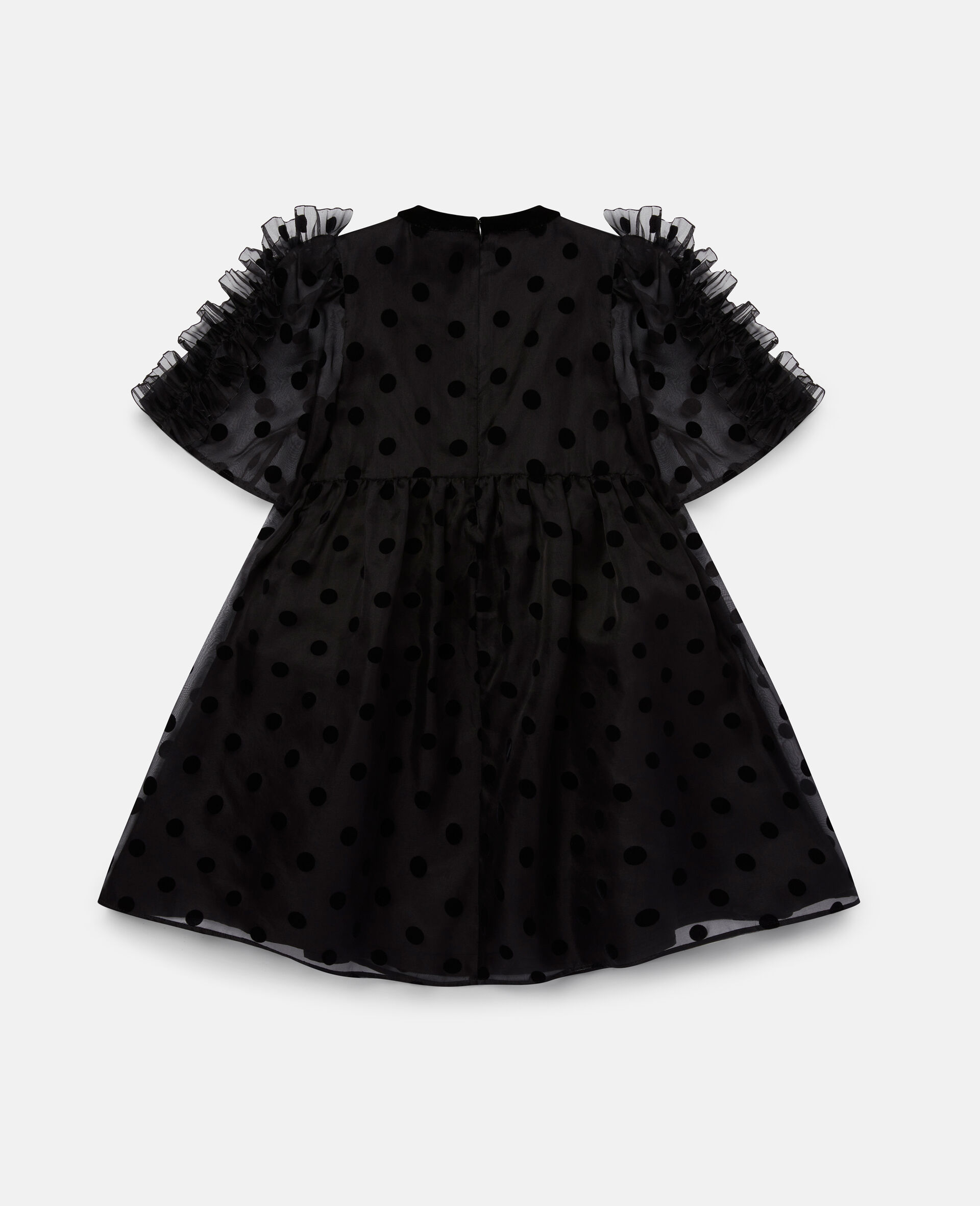 Ruffle Polka Dot Silk Organza Dress-Black-large image number 3