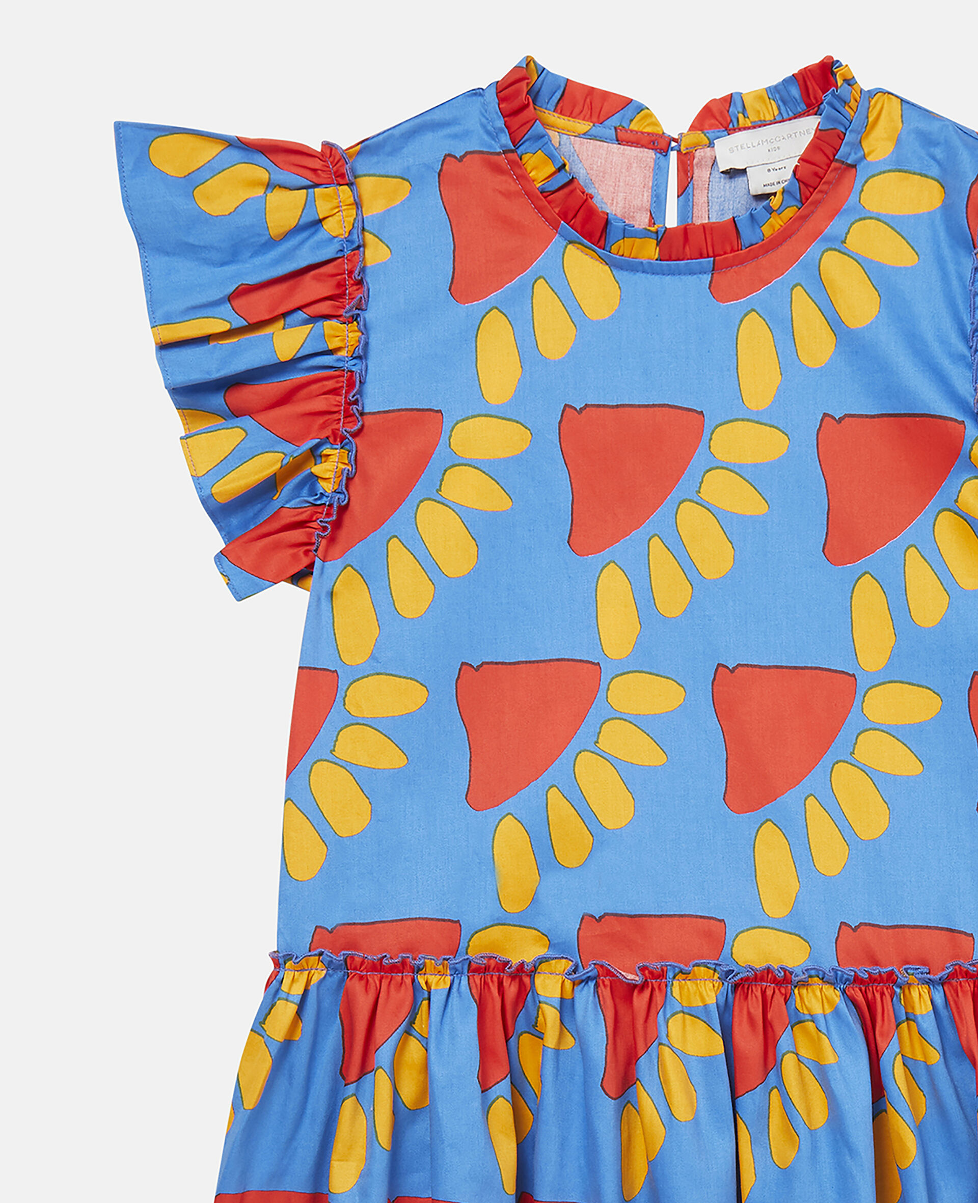 Graphic Sun Print Frilled Dress-Blue-large image number 1