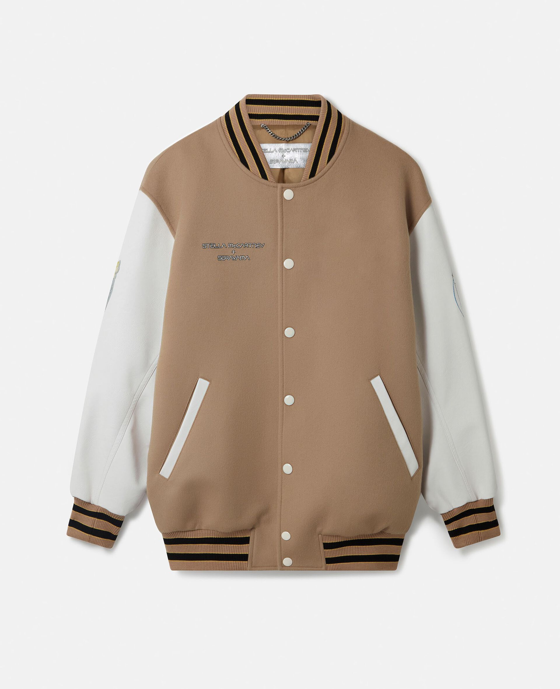 Vitruvian Woman Graphic Wool Varsity Jacket-Brown-large image number 0