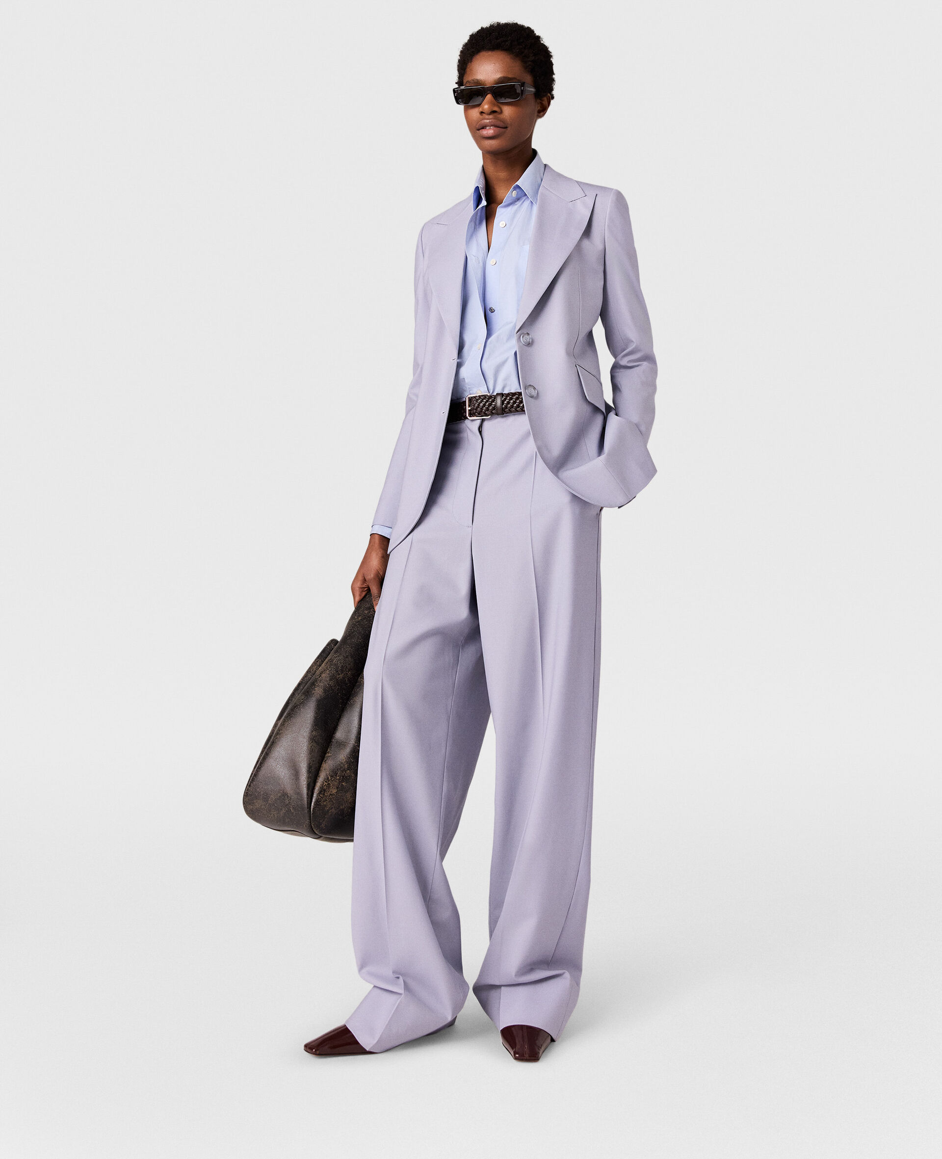 Blazer a boutonnage simple et revers en pointe-Bleu-large image number 6